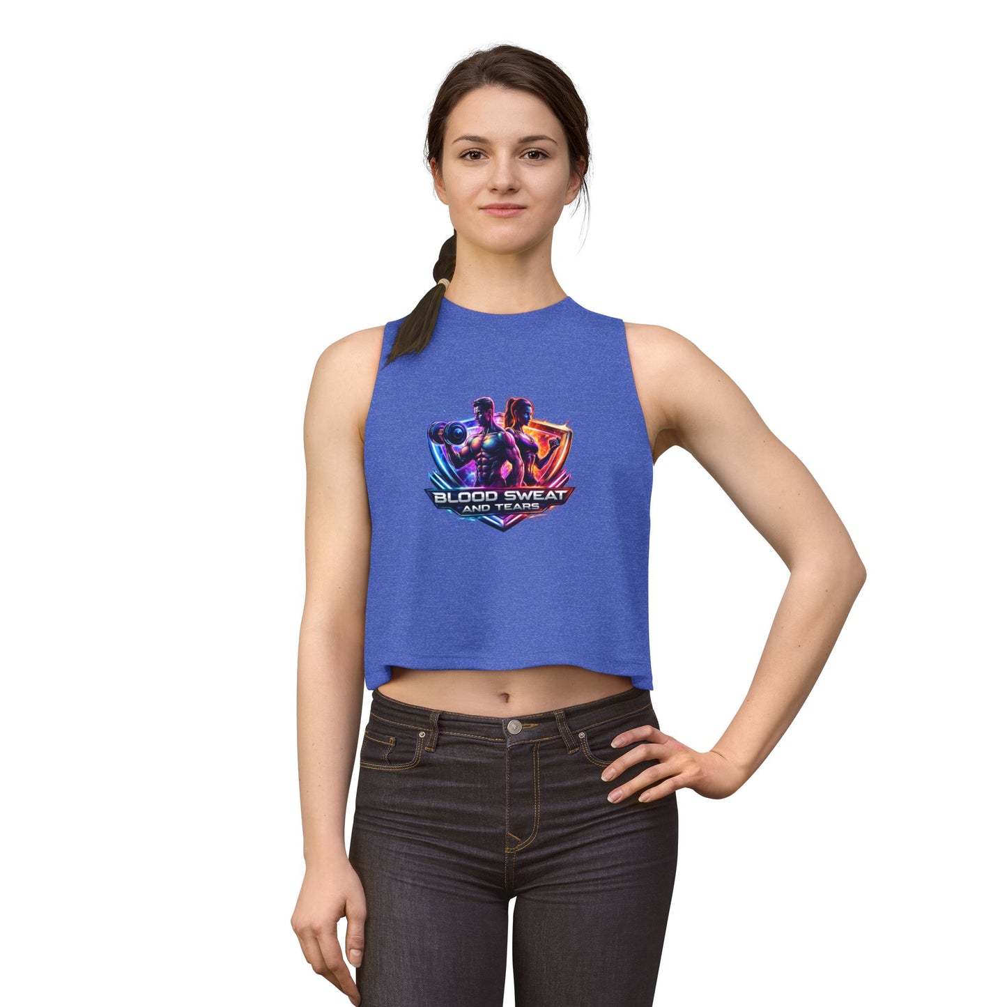 Crop Top — "Blood Sweat and Tears" Fitness Graphic Tank for Women