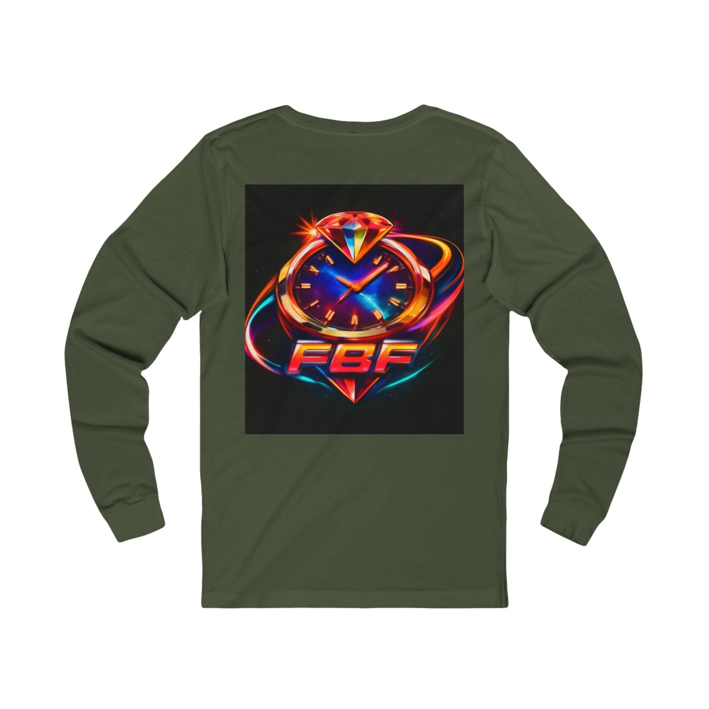 FBF Neon Clock Long Sleeve Tee — Retro Futuristic Timepiece Graphic Shirt