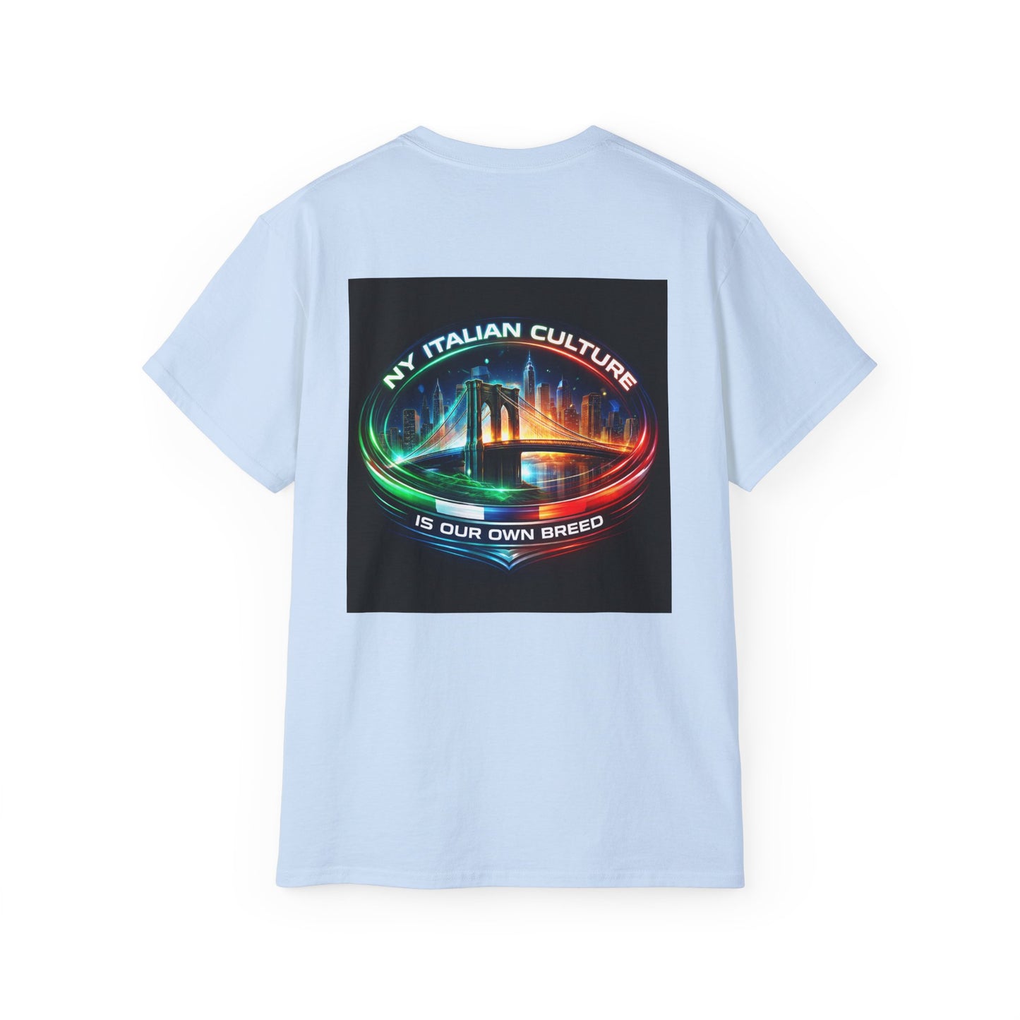NY Italian Culture T‑Shirt — Retro Neon Brooklyn Bridge Graphic
