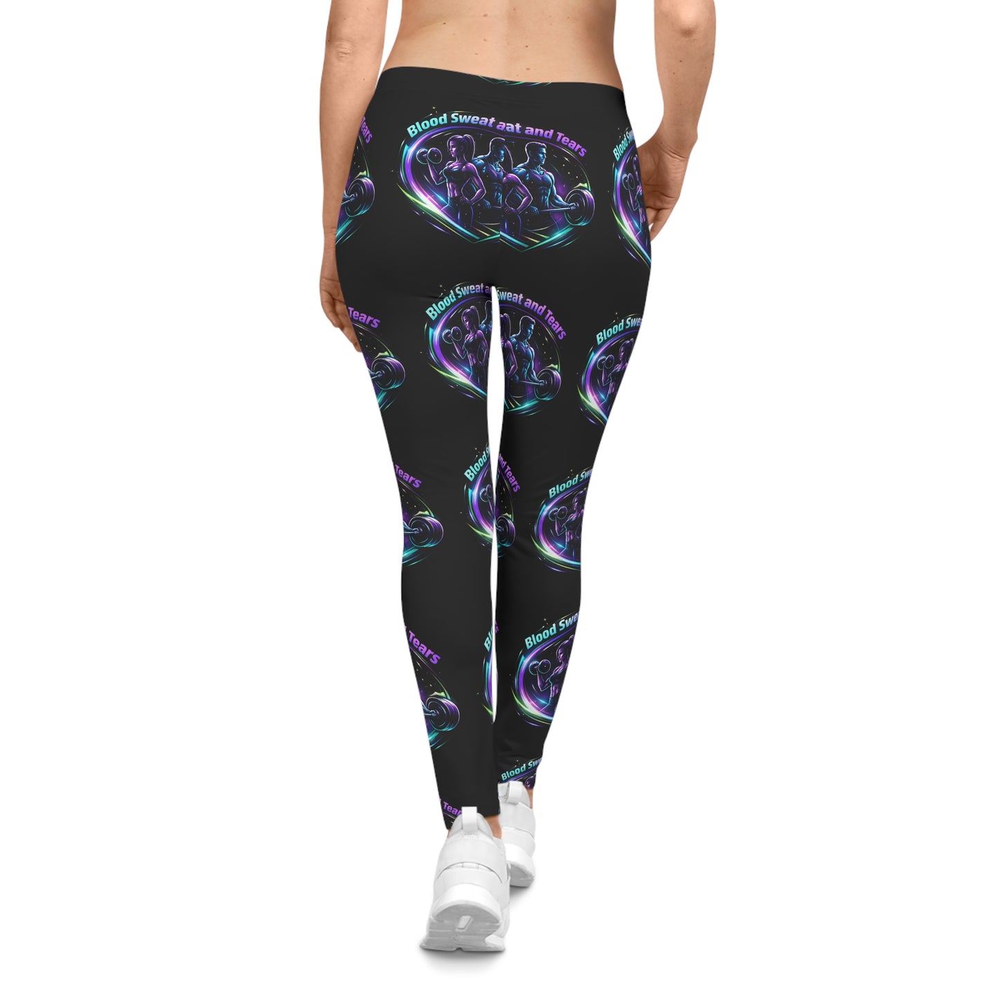 Neon Goth Band Leggings — "Blood Sweat & Smash Tears" All-Over Print