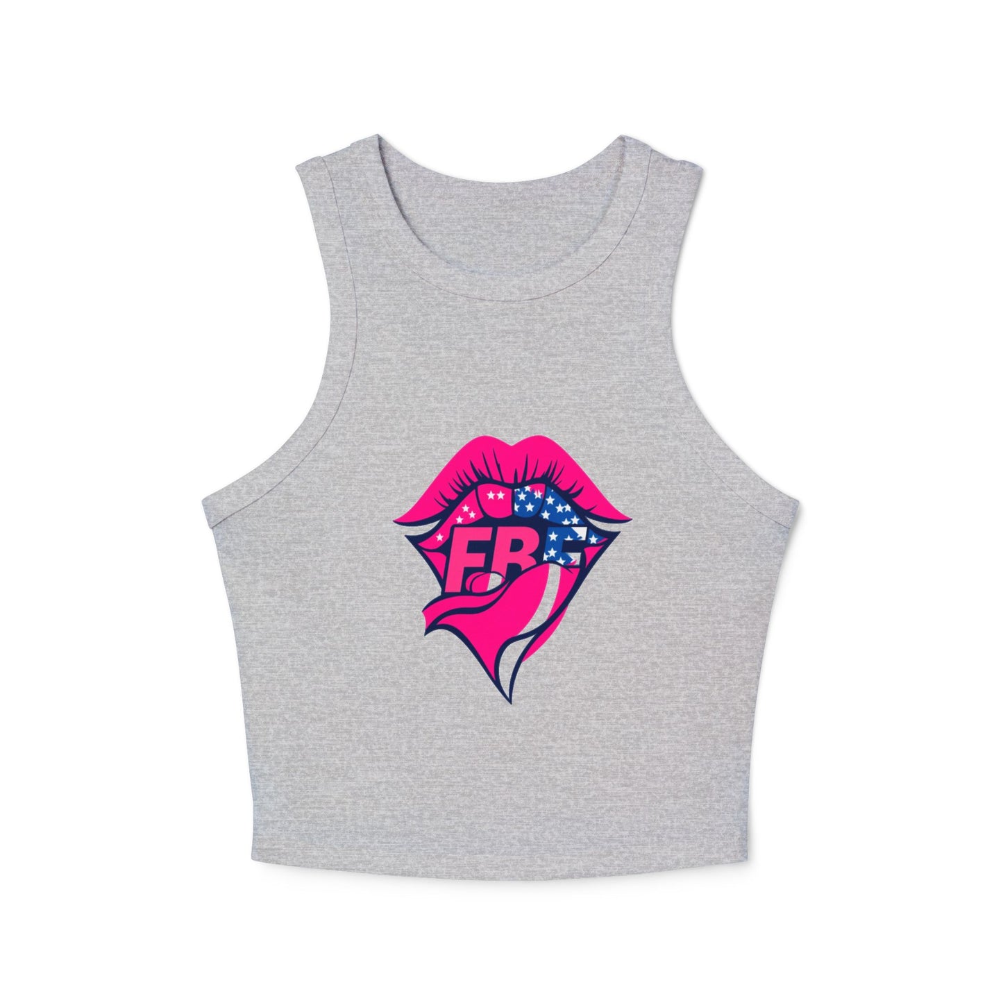 Trendy Women's Ribbed Racer Tank Top, Casual Summer Top, Graphic Crop Tank, Festival Wear, Cute Workout Shirt