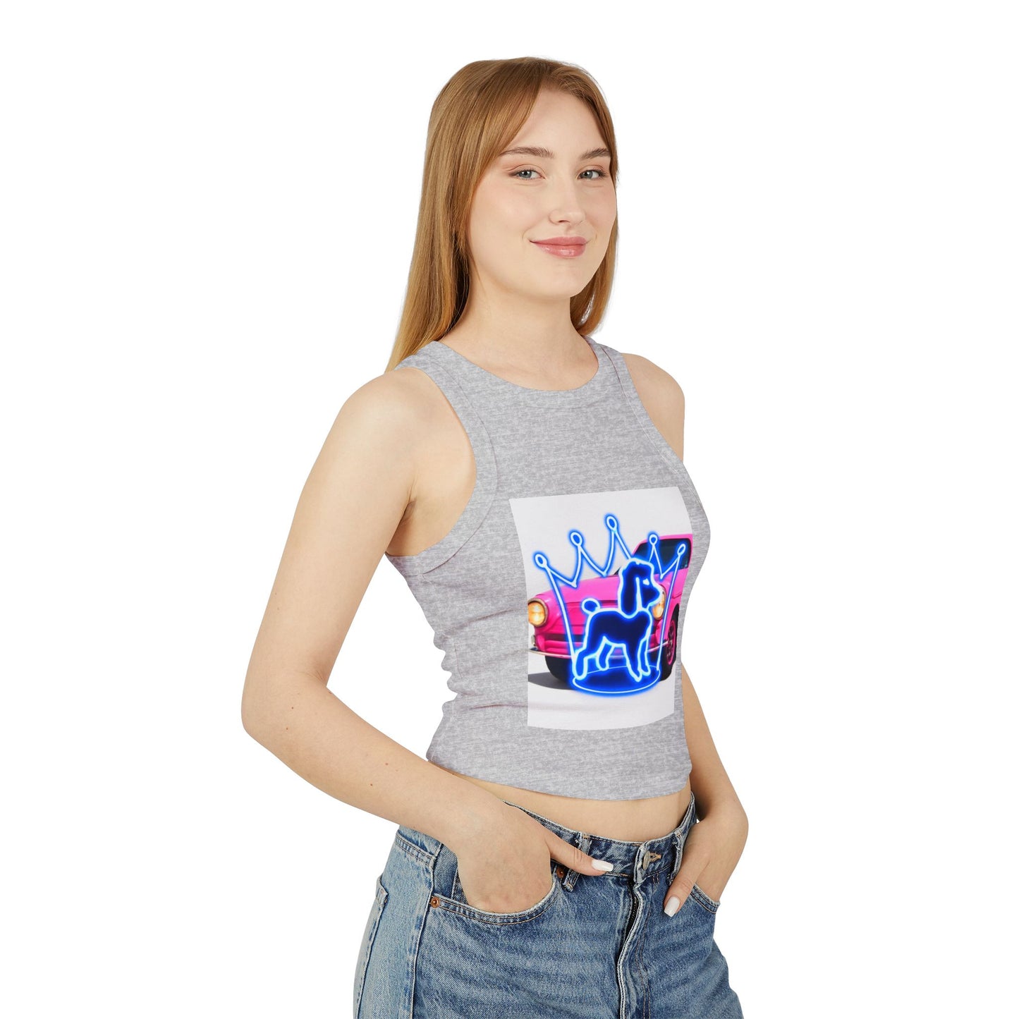 Neon Crowned Dog Racer Tank Top | Women's Casual Wear, Summer Clothing, Beach Gear, Animal Lover Gift, Fashion Statement