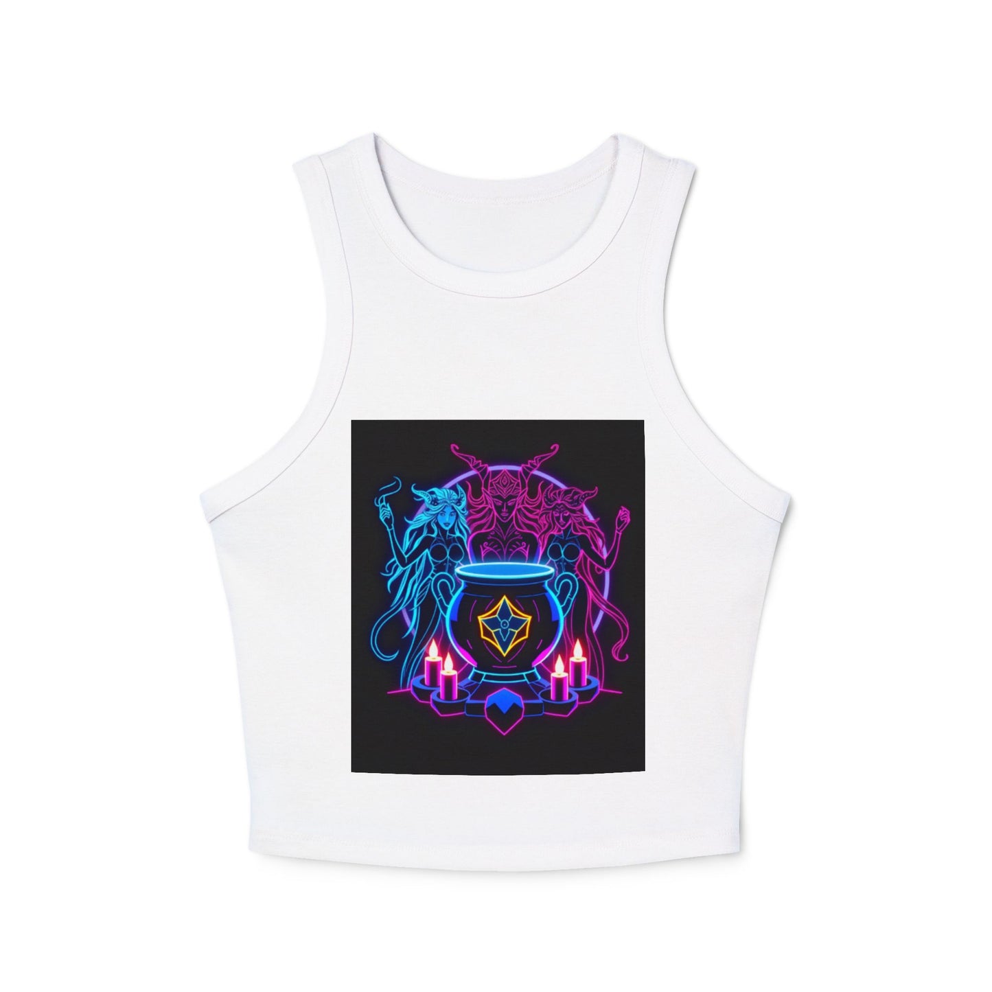 Witchy Neon Cauldron Tank Top - Occult Retro Graphic Racerback
