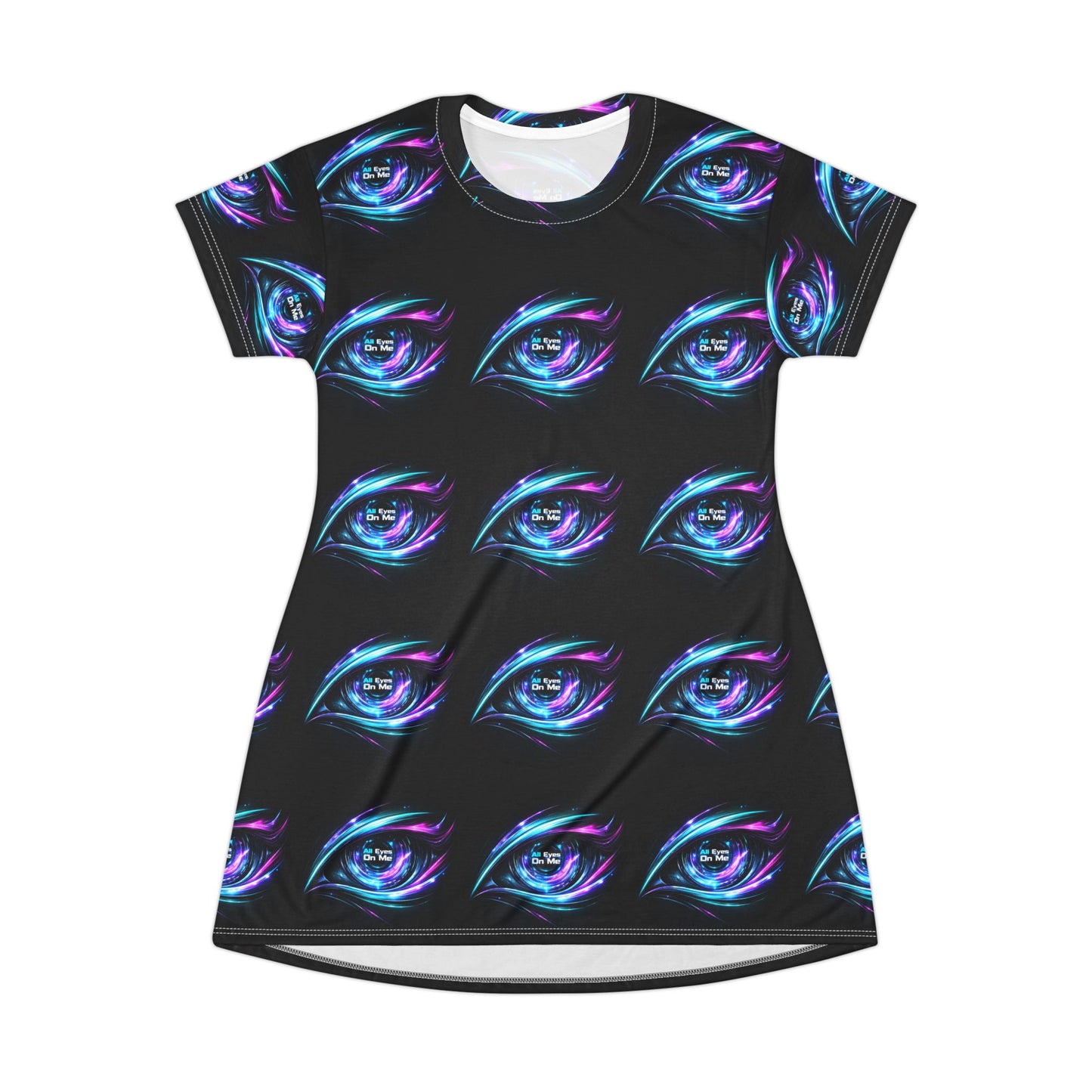 All-Over Print T-Shirt Dress — Neon Mystic Eye Pattern