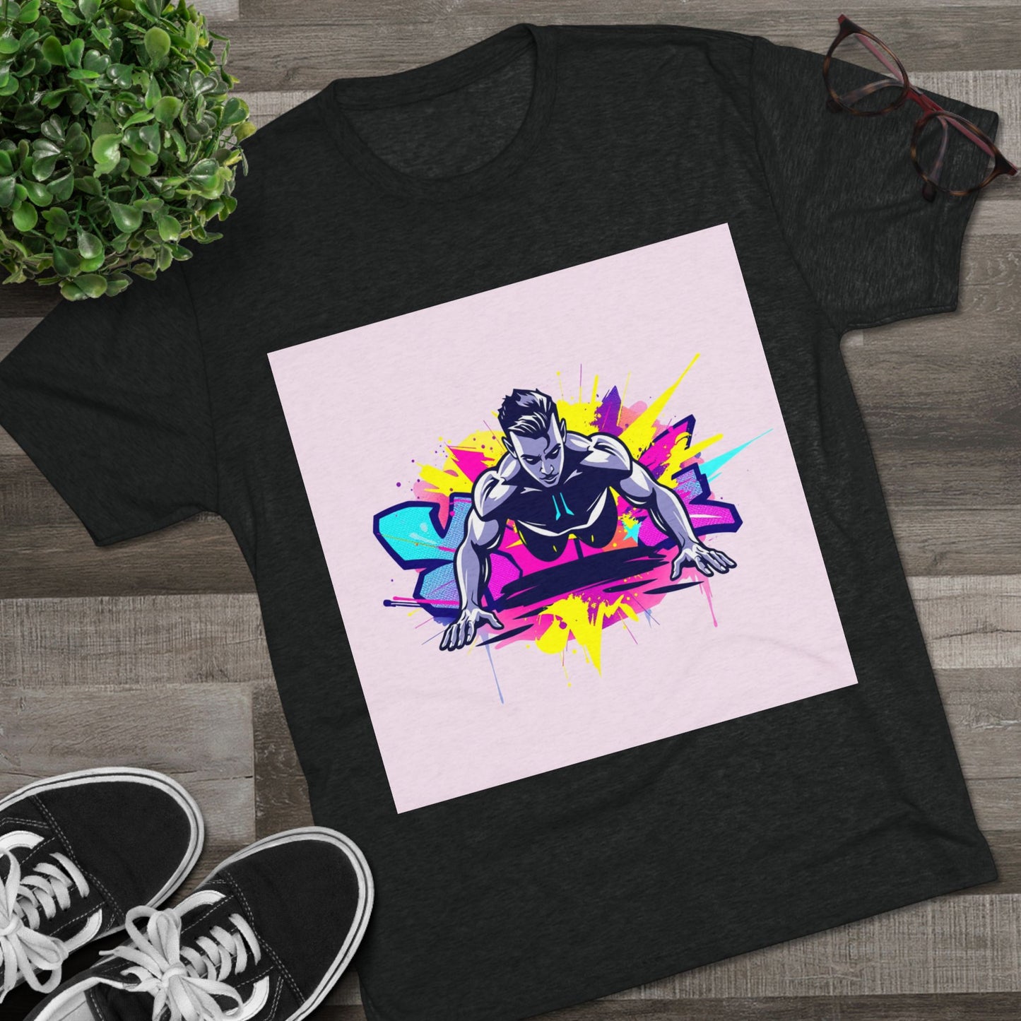 Fitness Motivation Tri-Blend Crew Tee - Vibrant Push-Up Design