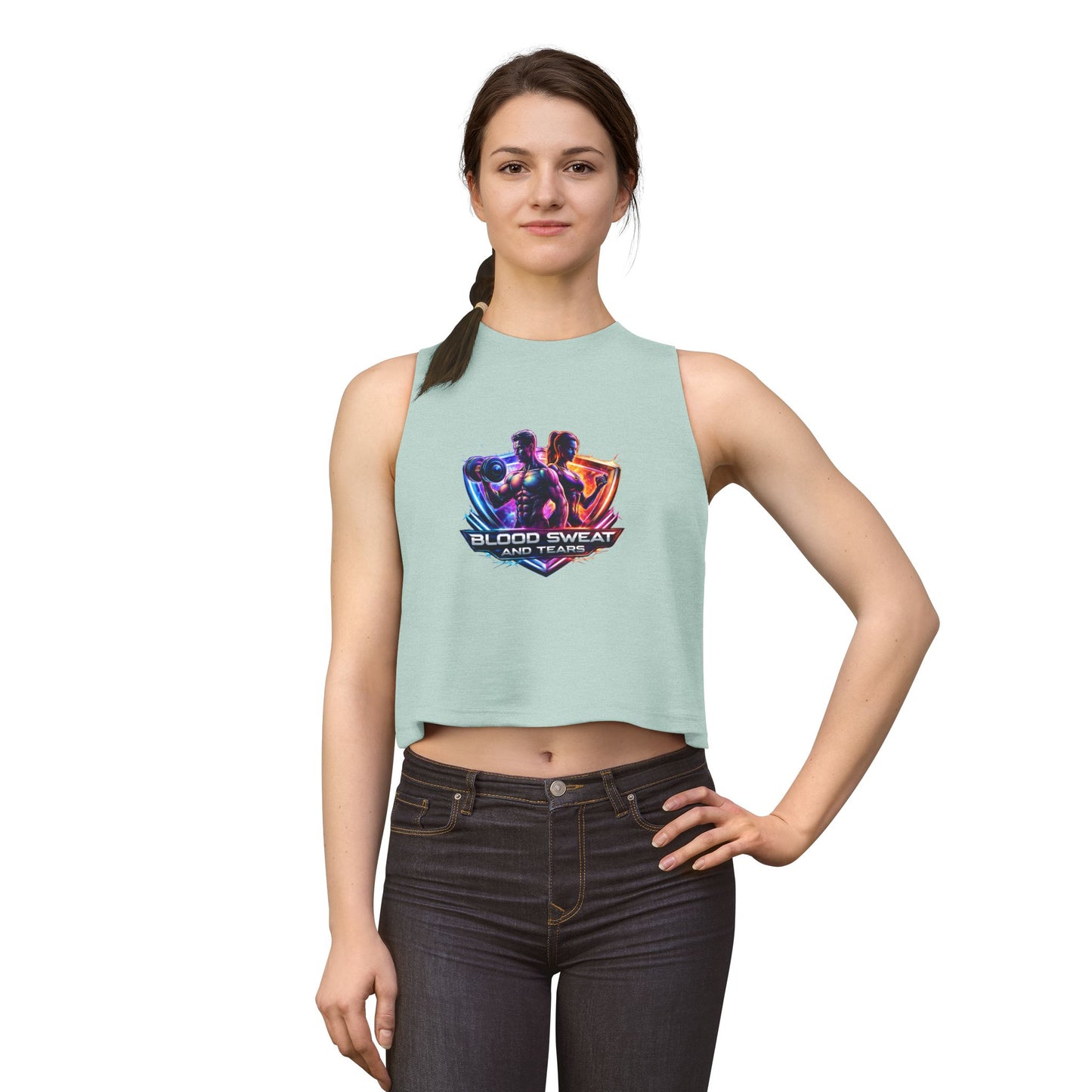 Crop Top — "Blood Sweat and Tears" Fitness Graphic Tank for Women