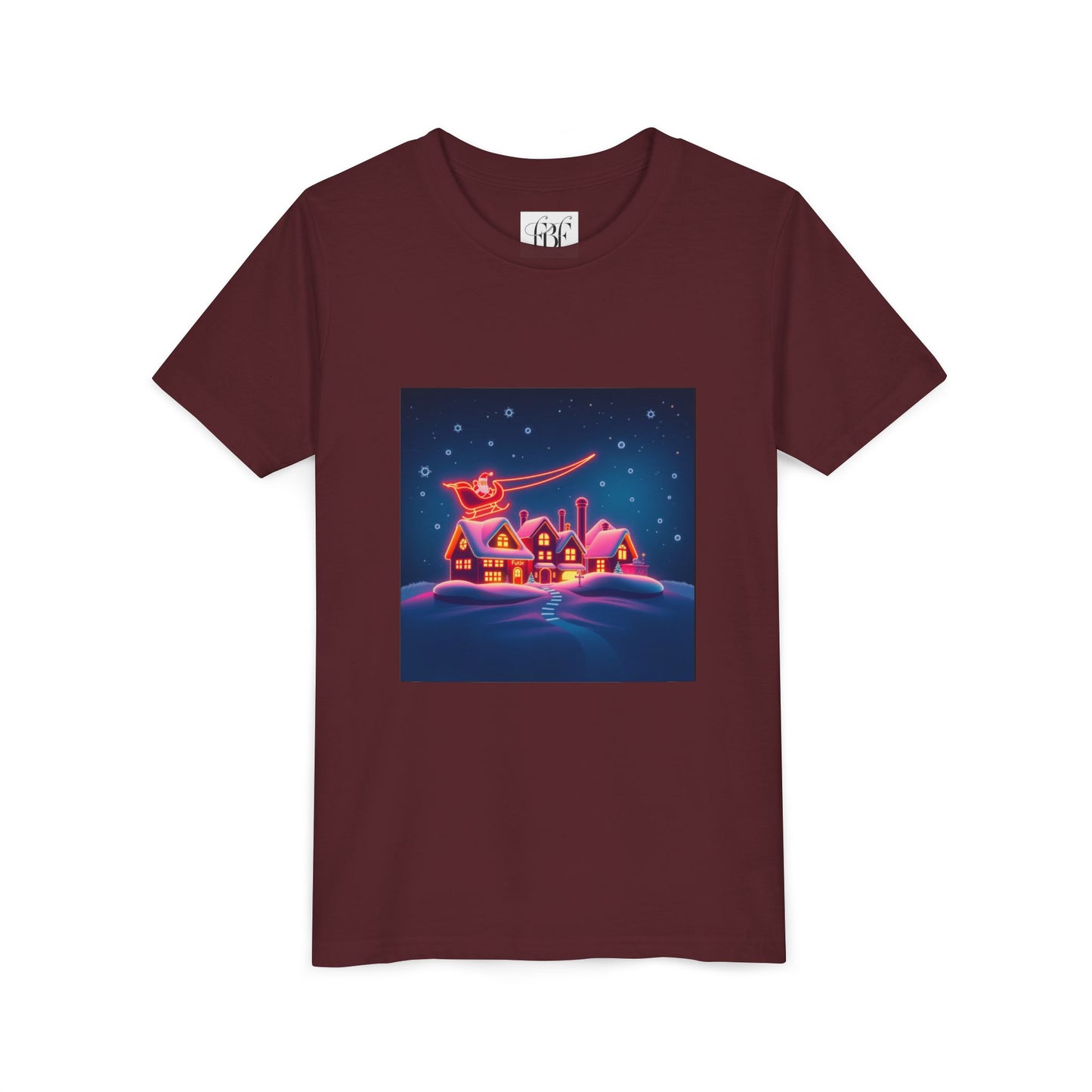 Neon Winter Village Youth Tee — Magical Snowy Night Kids T-Shirt