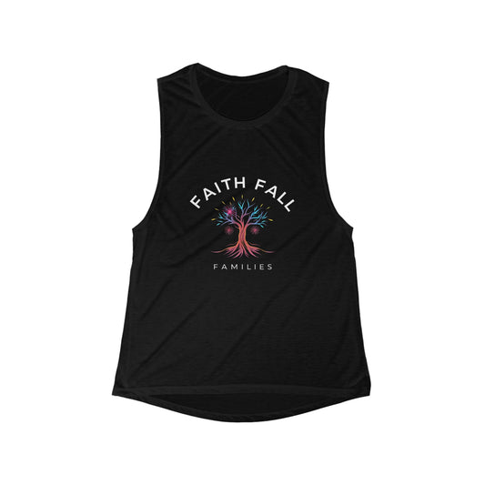 Faith Fall Families Women's Flowy Scoop Muscle Tank | Inspirational Fitness Top, Casual Summer Wear, Gift for Moms, Family Unity Tank