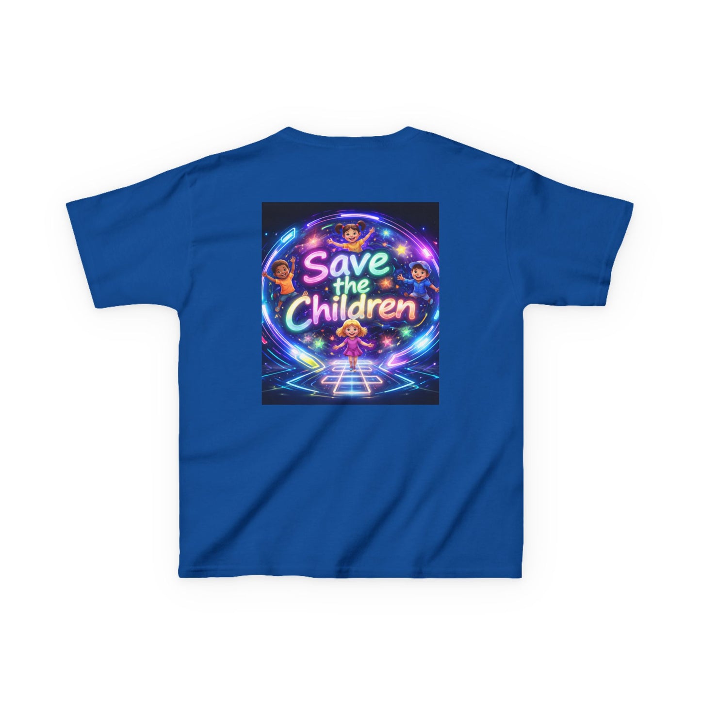 Kids Tee — 'Save the Children' Neon Rainbow Charity Design