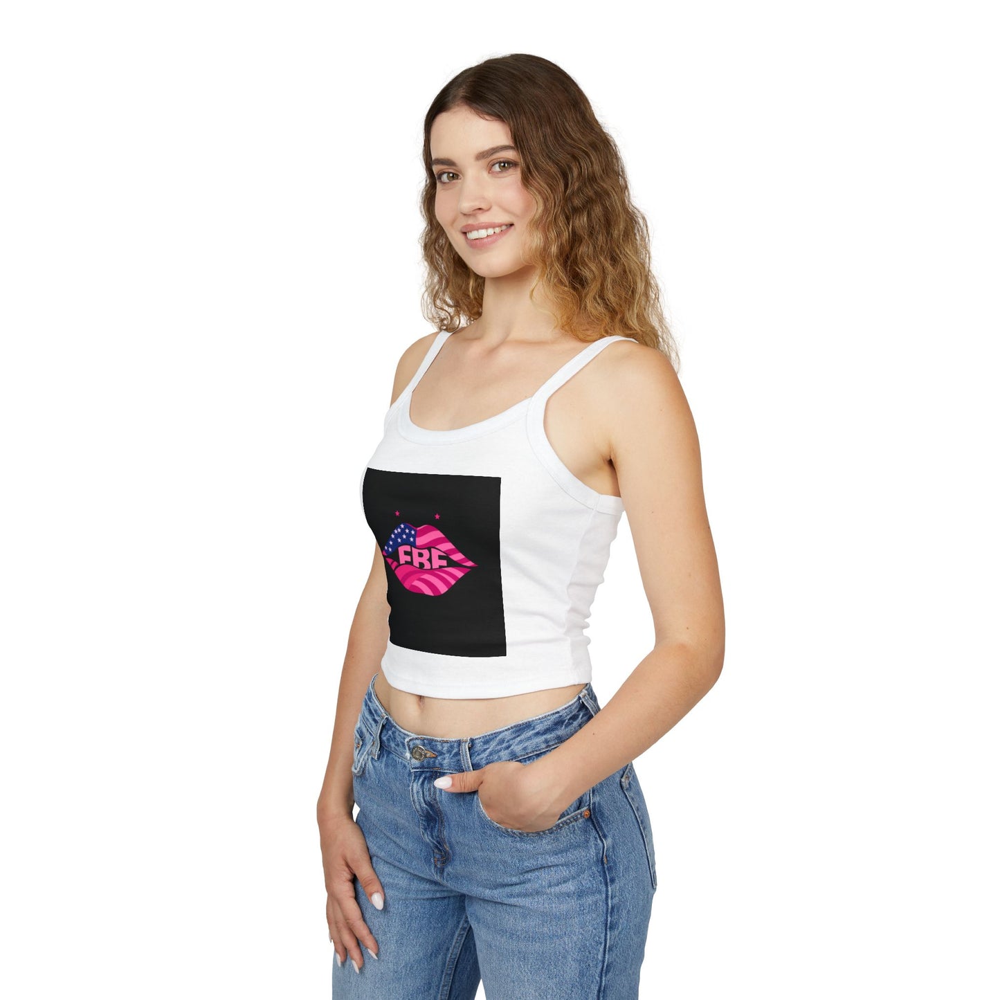 Women's Spaghetti Strap Tank Top - USA Pride Design, Summer Outfit, Festival Wear, Fourth of July Essential, Casual Top, Trendy Apparel
