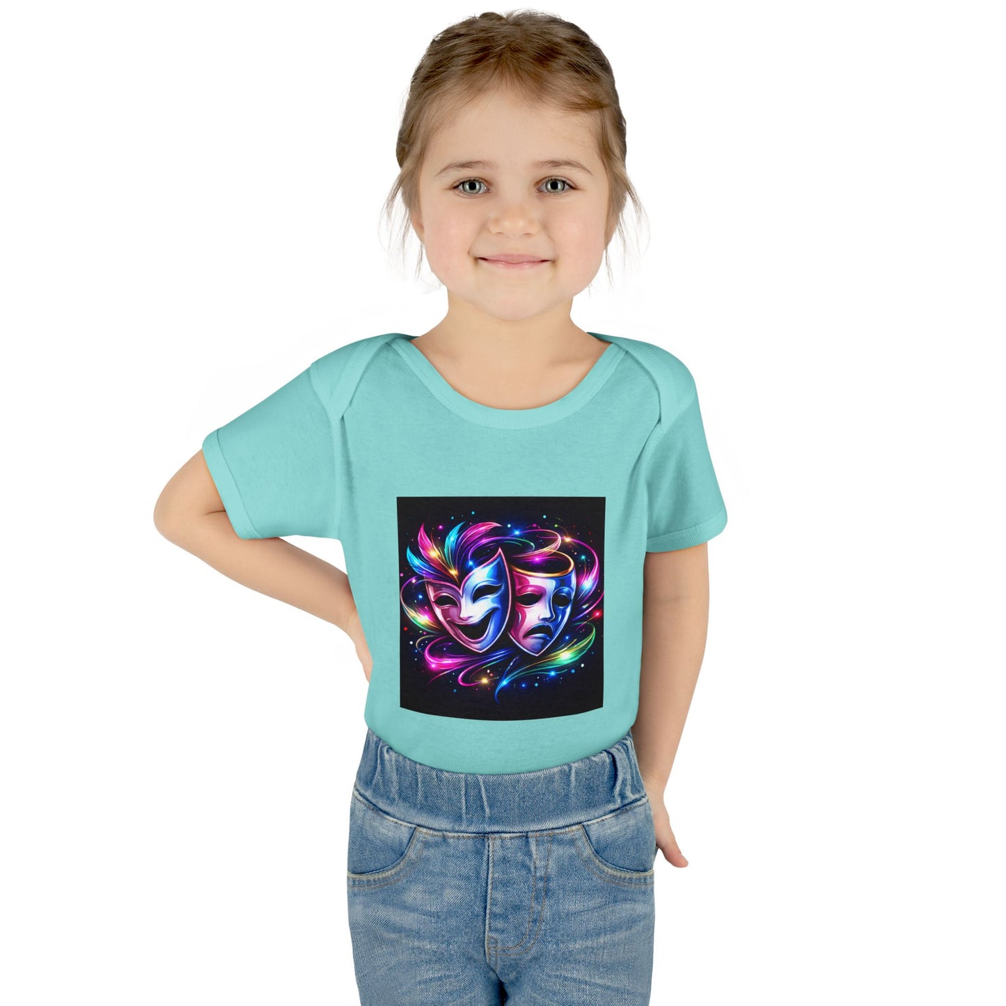 Neon Theatre Masks Infant Bodysuit — Colorful Drama Baby Onesie