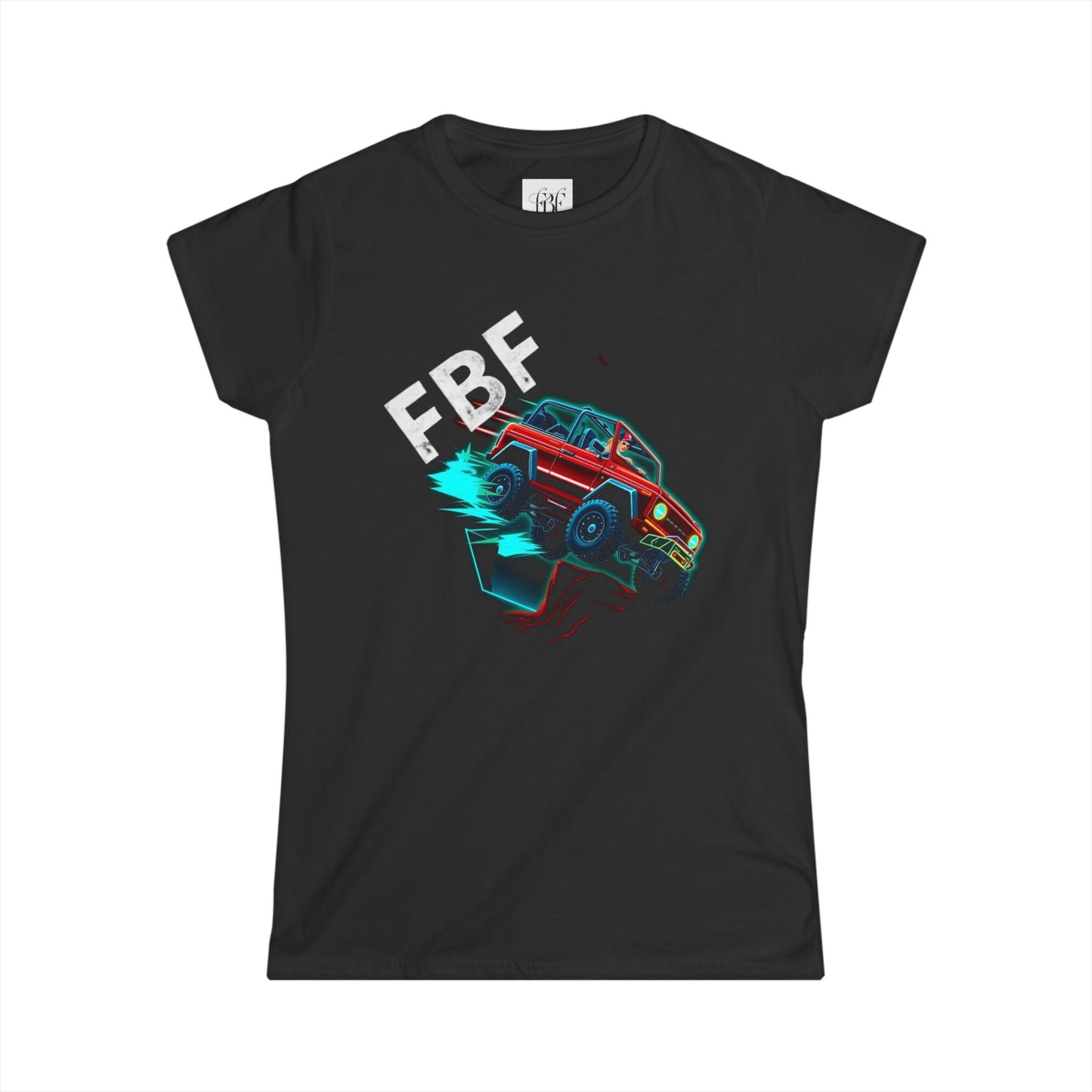 Retro Rally Women's Tee — Neon Muscle Car Graphic (Heart Back Print)