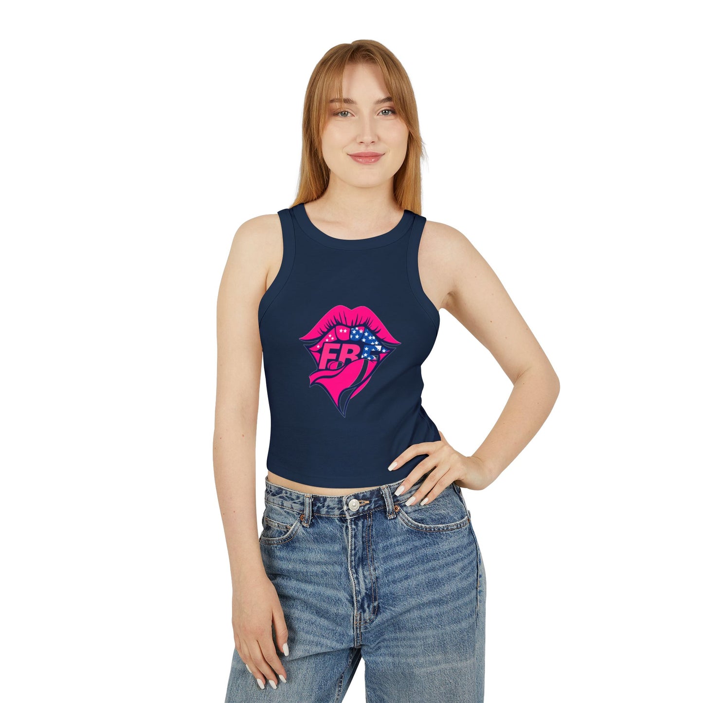 Trendy Women's Ribbed Racer Tank Top, Casual Summer Top, Graphic Crop Tank, Festival Wear, Cute Workout Shirt