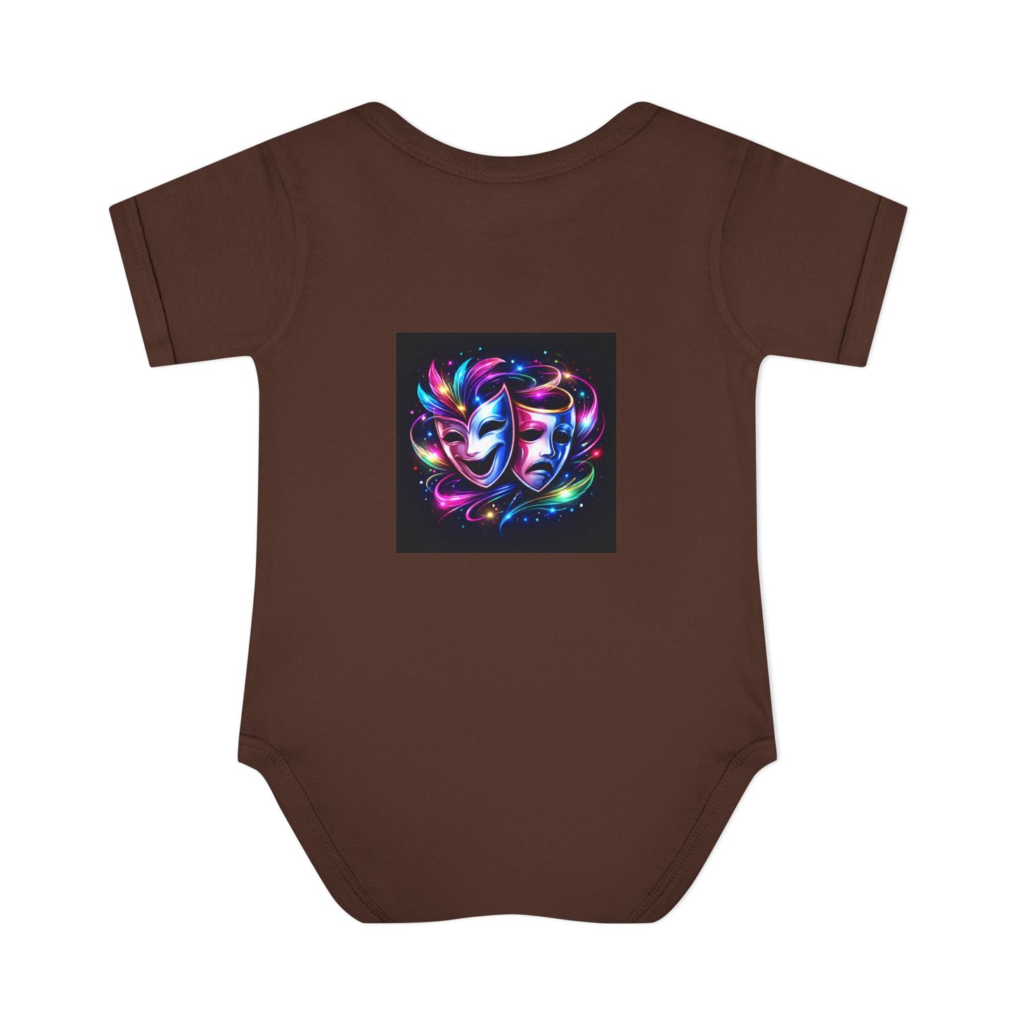Neon Theatre Masks Infant Bodysuit — Colorful Drama Baby Onesie