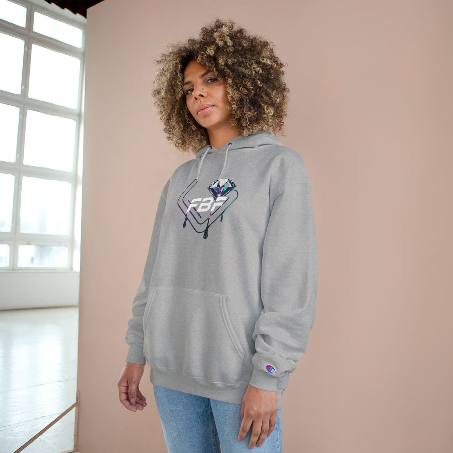 Fbf diamond Champion Hoodie — Dripping Diamond Heart Graphic Pullover