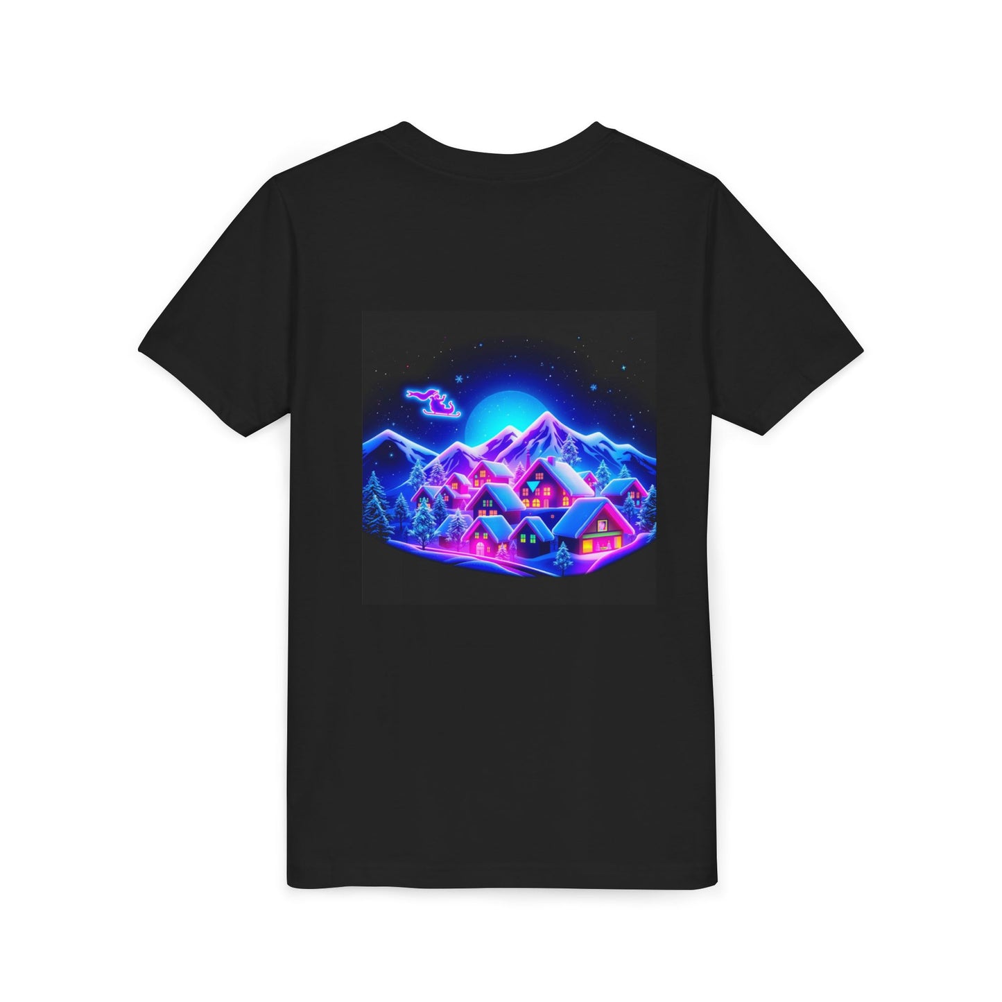 Neon Winter Village Youth Tee — Magical Snowy Night Kids T-Shirt