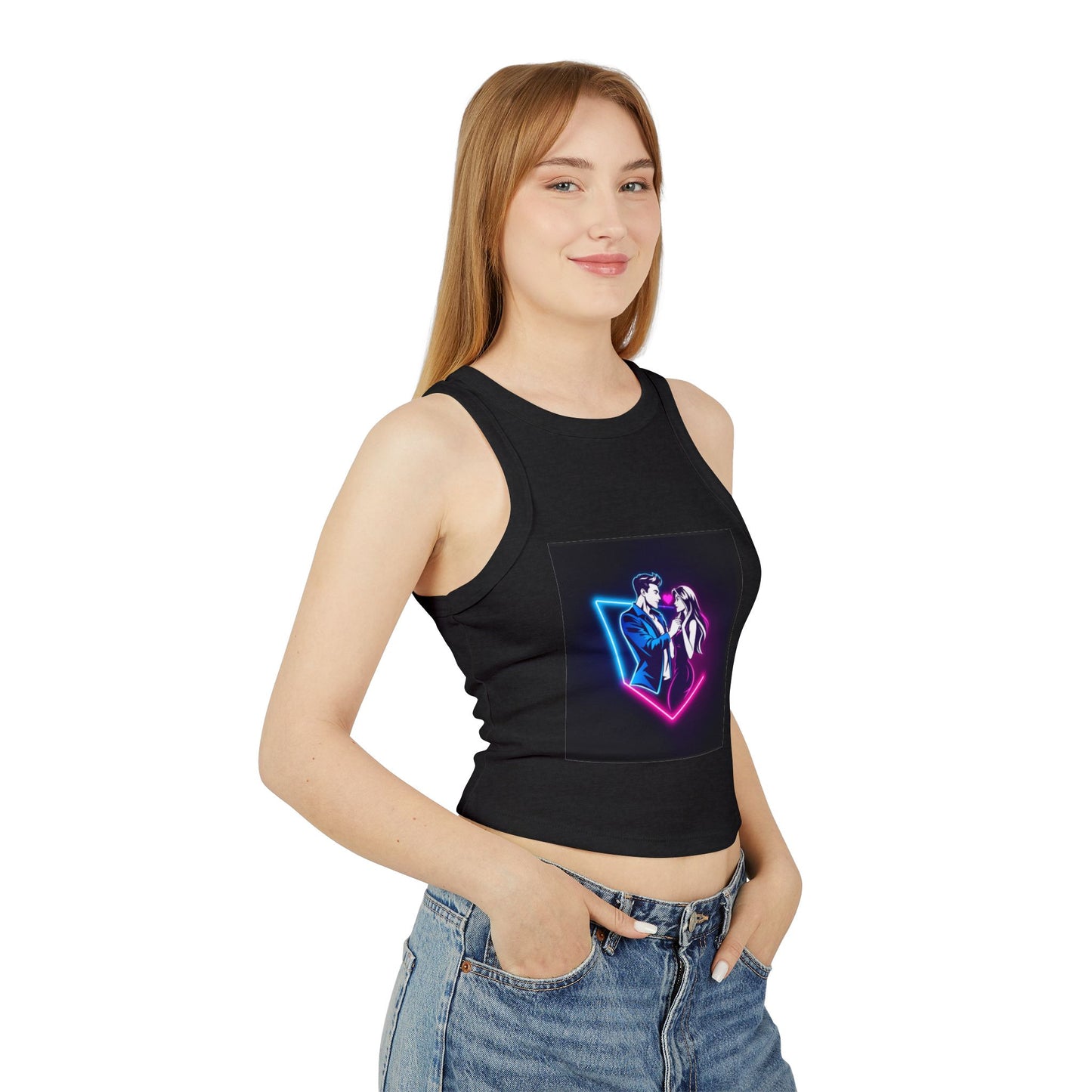 Neon Love Graphic Tank Top, Women's Racerback Shirt, Perfect for Date Night, Festival Wear, Summer Style, Valentine's Day Gift