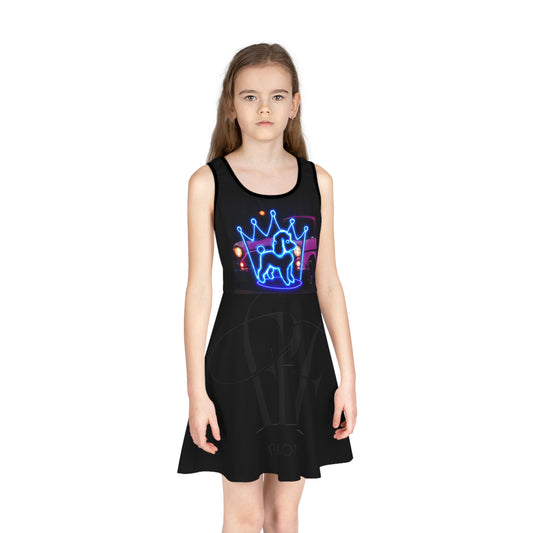 Neon Crown Dog Sundress for Girls, Perfect for Summer Parties, Birthday Dress, Cute Pet Lovers Gift, Girls' Fashion