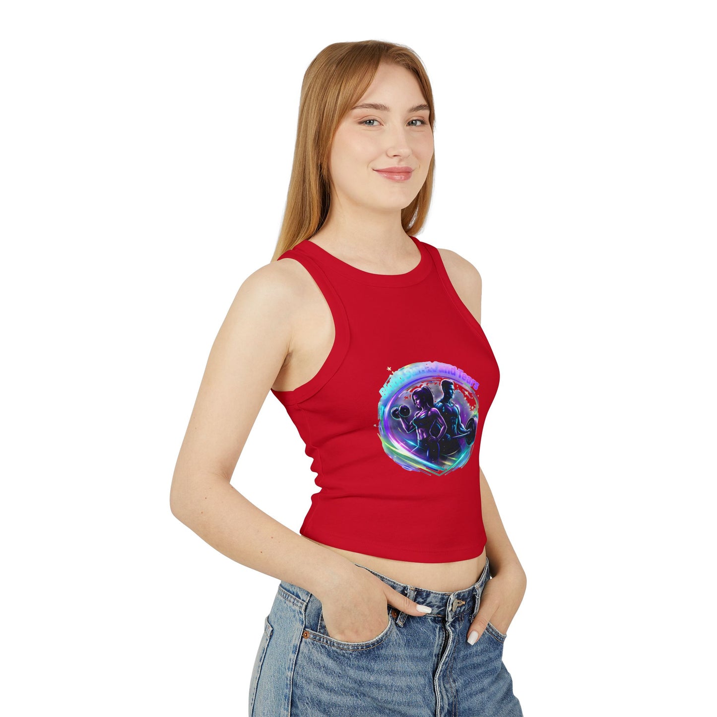 Fitness Racer Tank Top — 'FBF' Weightlifting Graphic Women's Micro Rib Tank