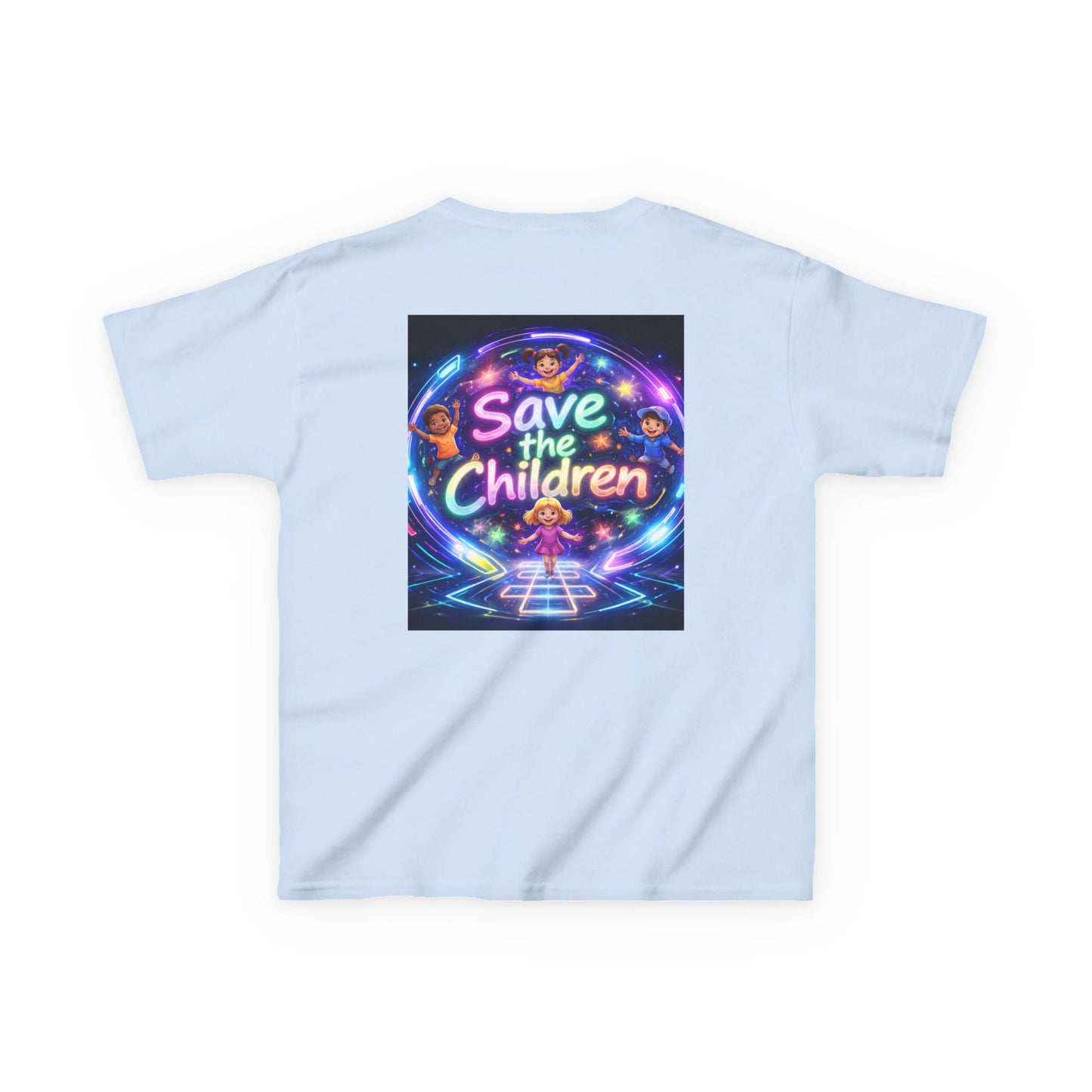 Kids Tee — 'Save the Children' Neon Rainbow Charity Design