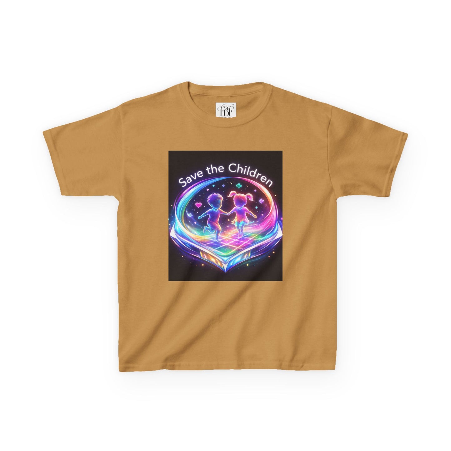 Kids Tee — 'Save the Children' Neon Rainbow Charity Design