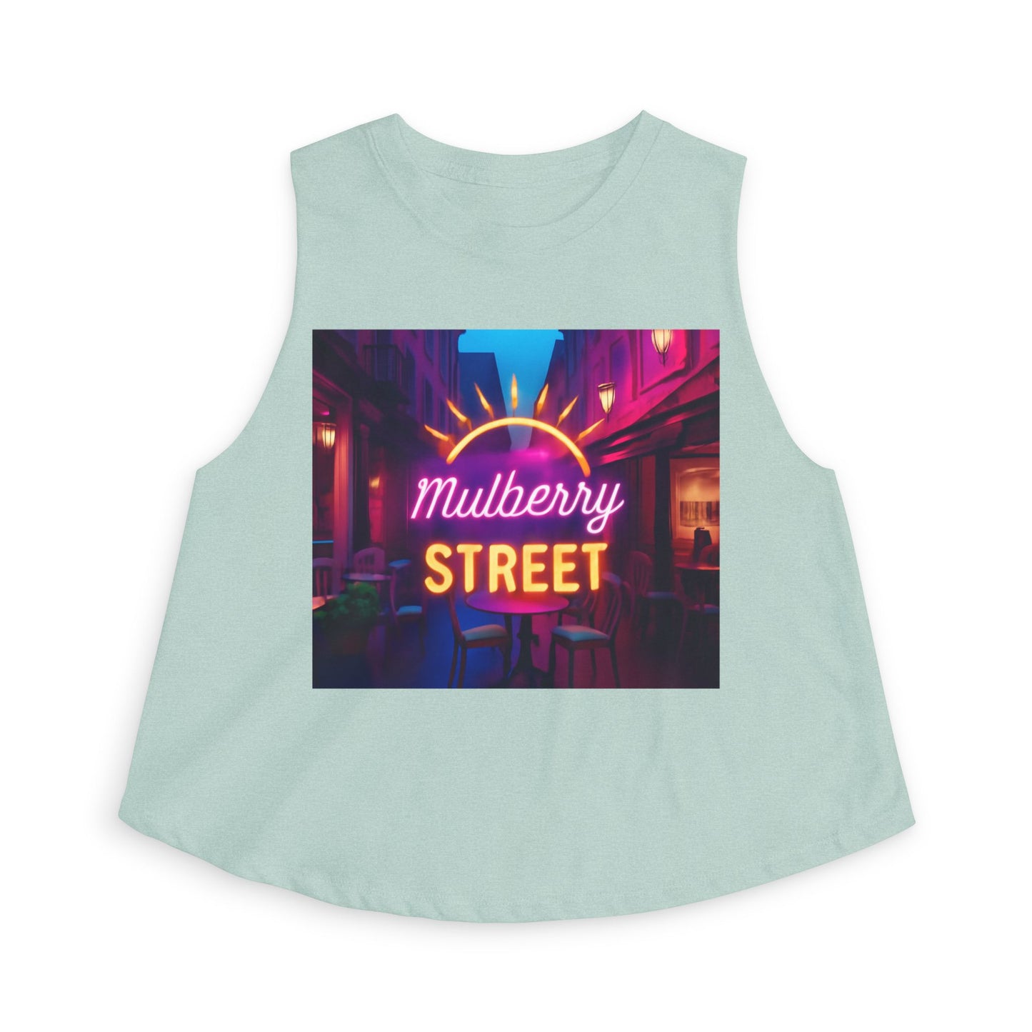 Mulberry Street Neon Crop Top — Vintage Nightlife Graphic Tank