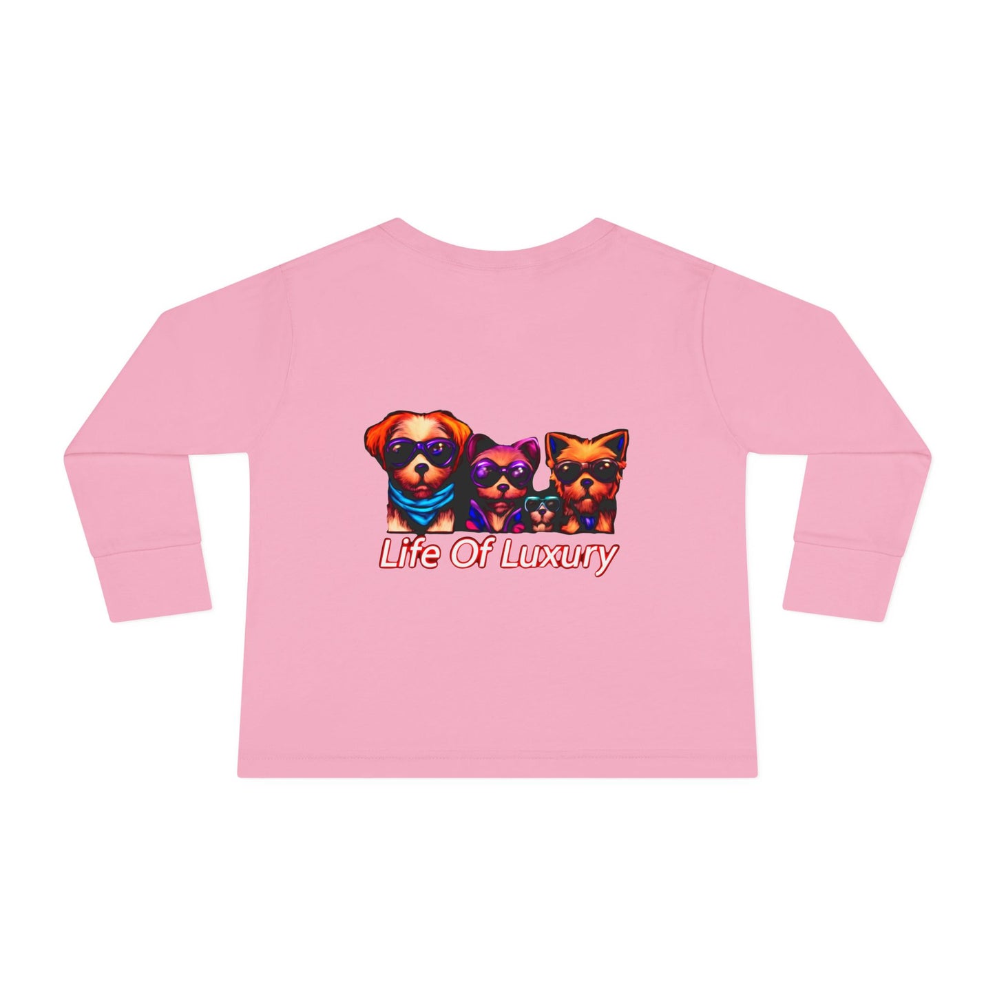 Colorful Toddler Long Sleeve Tee with Fun Dog Design, Life Of Luxury, Cute Pet Shirt, Perfect for Parties, Birthdays, Gift Idea