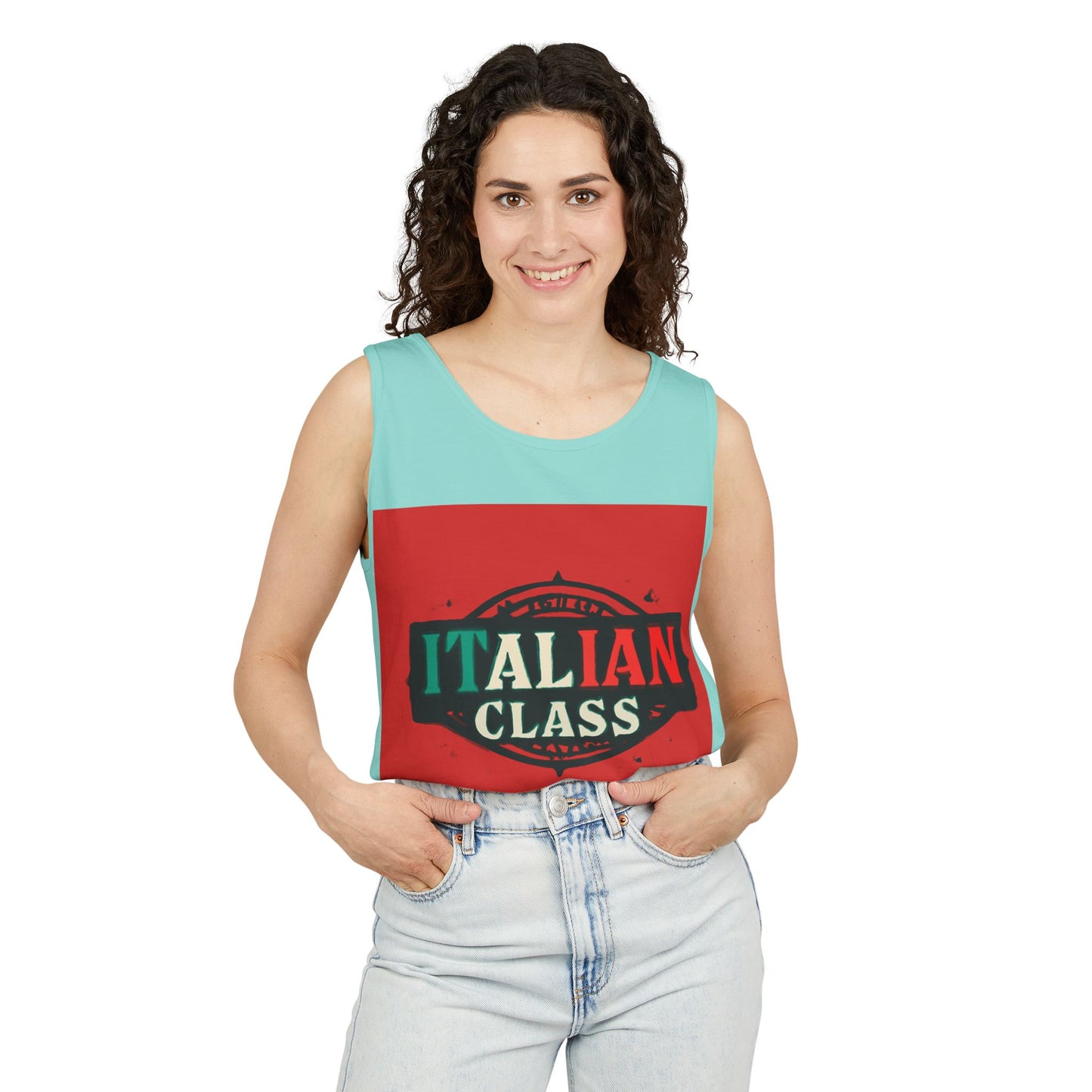 Italian Class Unisex Garment-Dyed Tank Top, Casual Summer Wear, Italian Heritage Gift, Foodie Apparel, Vacation Top