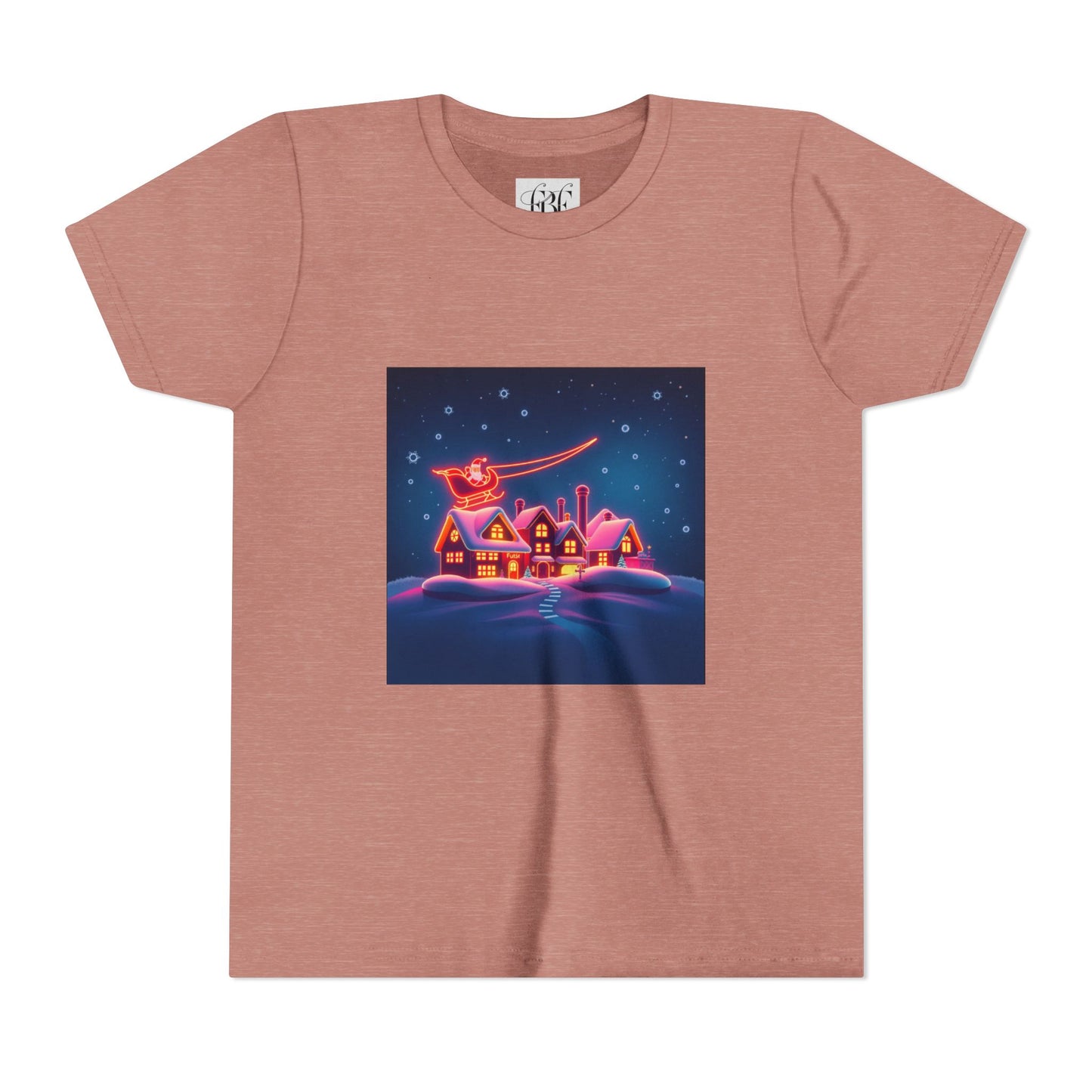 Neon Winter Village Youth Tee — Magical Snowy Night Kids T-Shirt