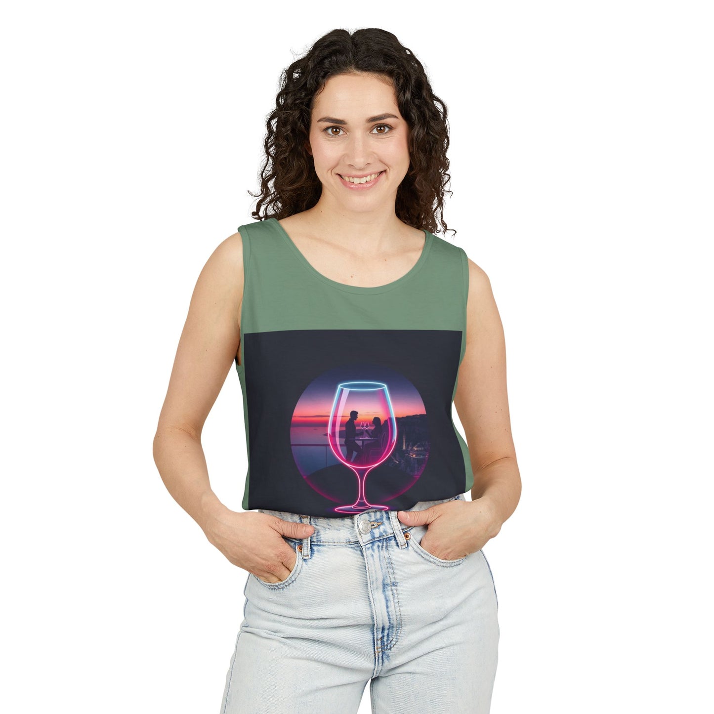 Sunset Vibes Tank Top, Casual Summer Wear, Beach Apparel, Wine Lover Gift, Travel Fashion
