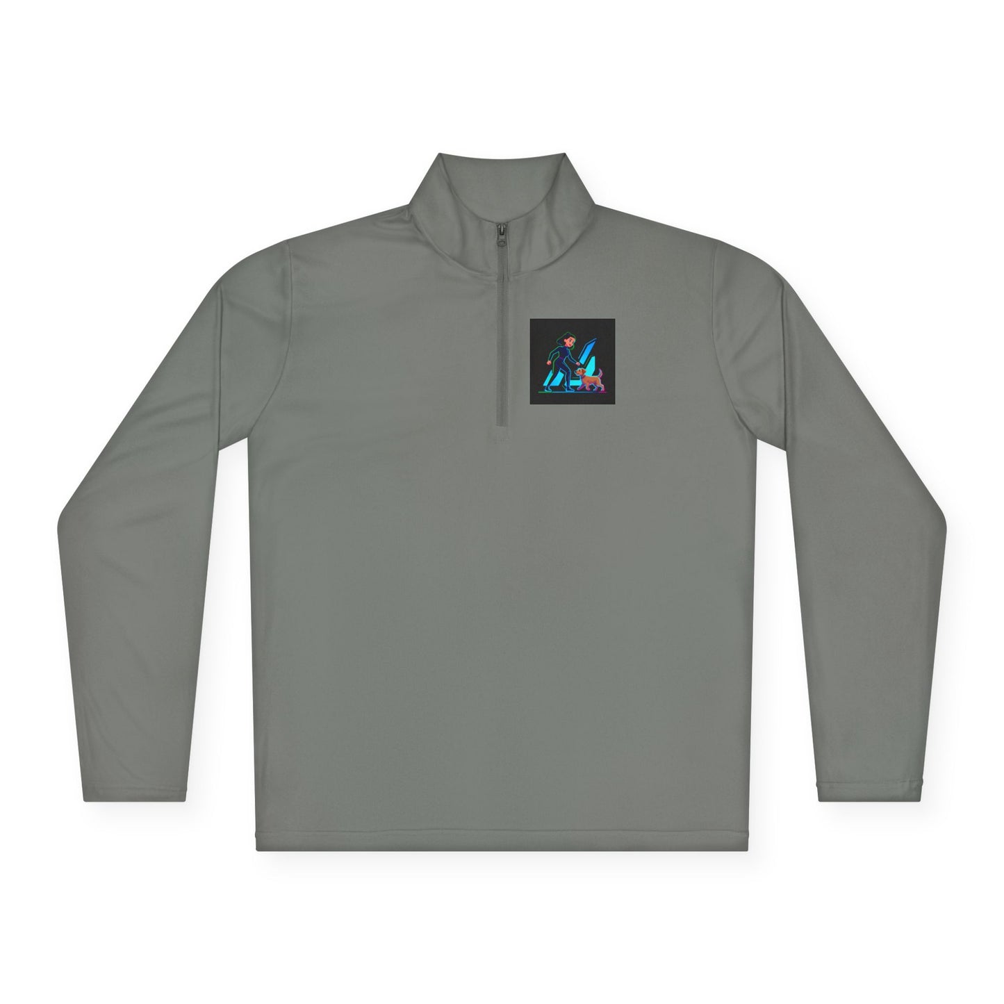 GiGi Logo Quarter-Zip Pullover — Neon Retro Dog Walker Design