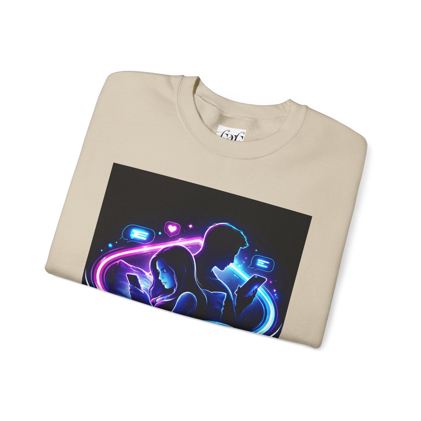 Crewneck Sweatshirt — Neon Couple in Bed Heart Illustration