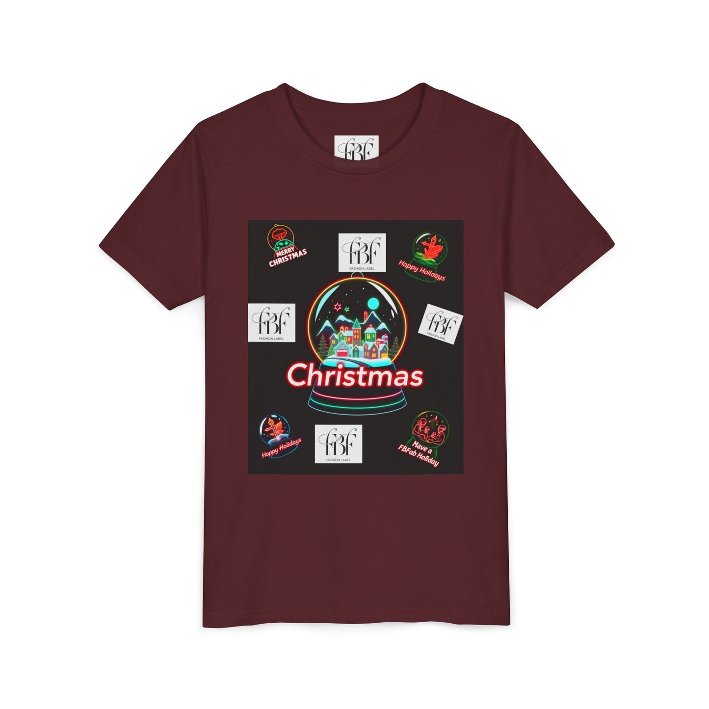 Youth Christmas Short Sleeve Tee, Holiday Tee, Xmas Gift for Kids, Fun Tee for Celebrations, Winter Festive Shirt