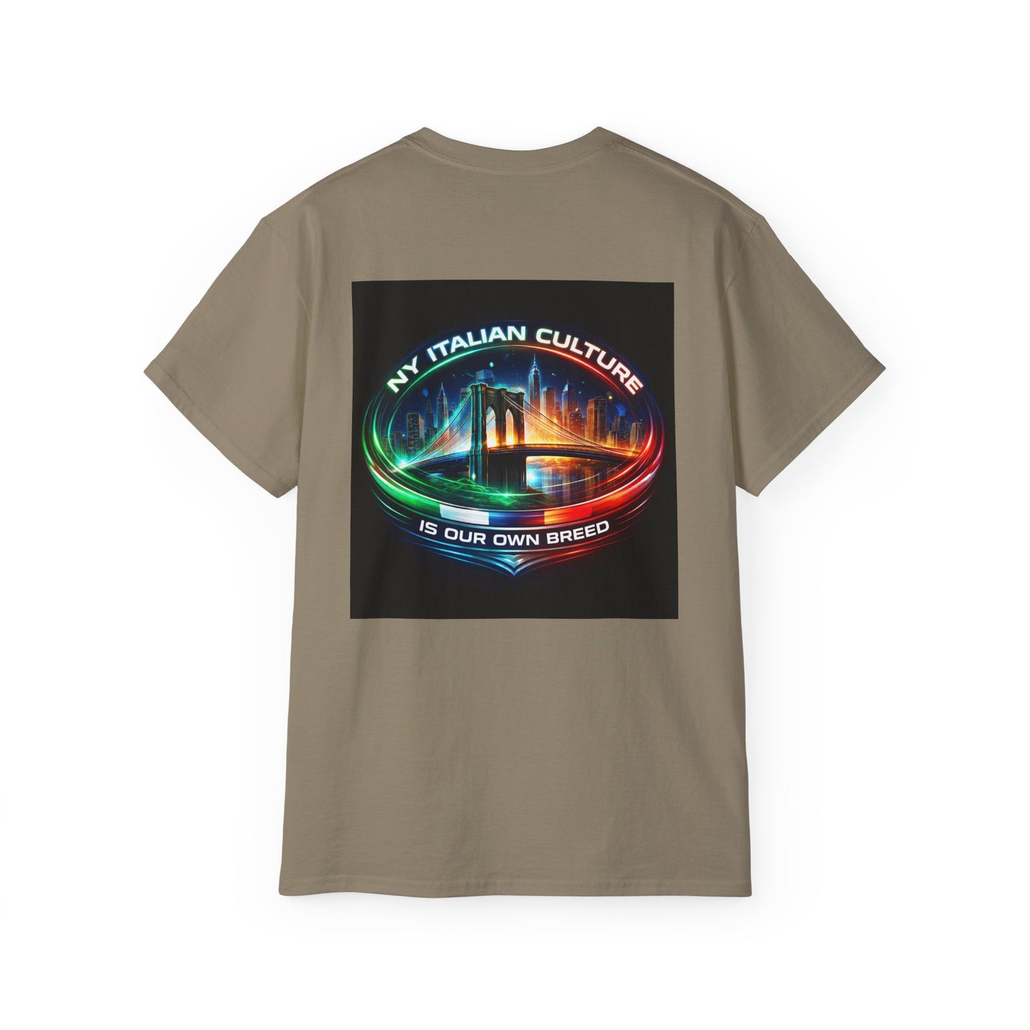NY Italian Culture T‑Shirt — Retro Neon Brooklyn Bridge Graphic