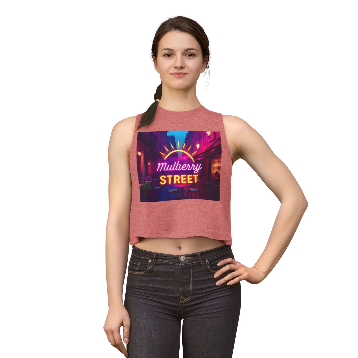 Mulberry Street Neon Crop Top — Vintage Nightlife Graphic Tank