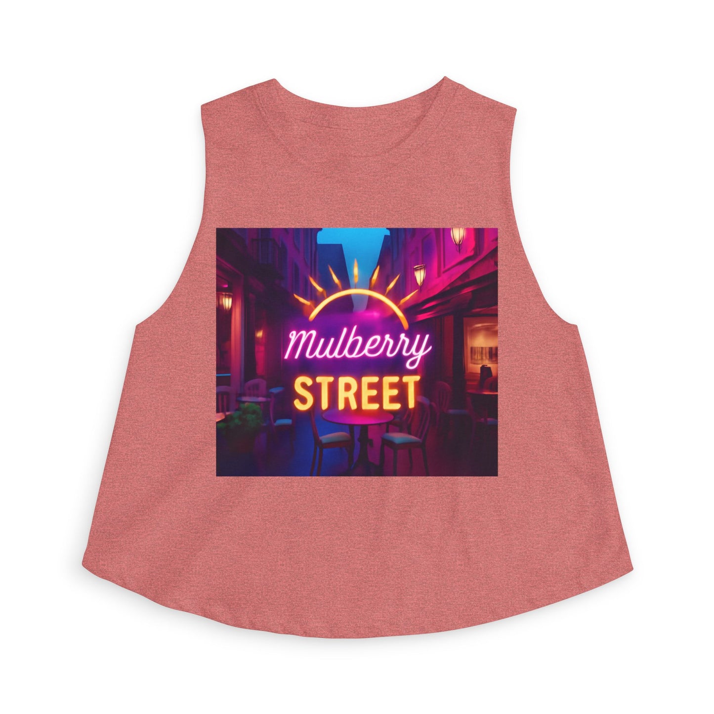Mulberry Street Neon Crop Top — Vintage Nightlife Graphic Tank