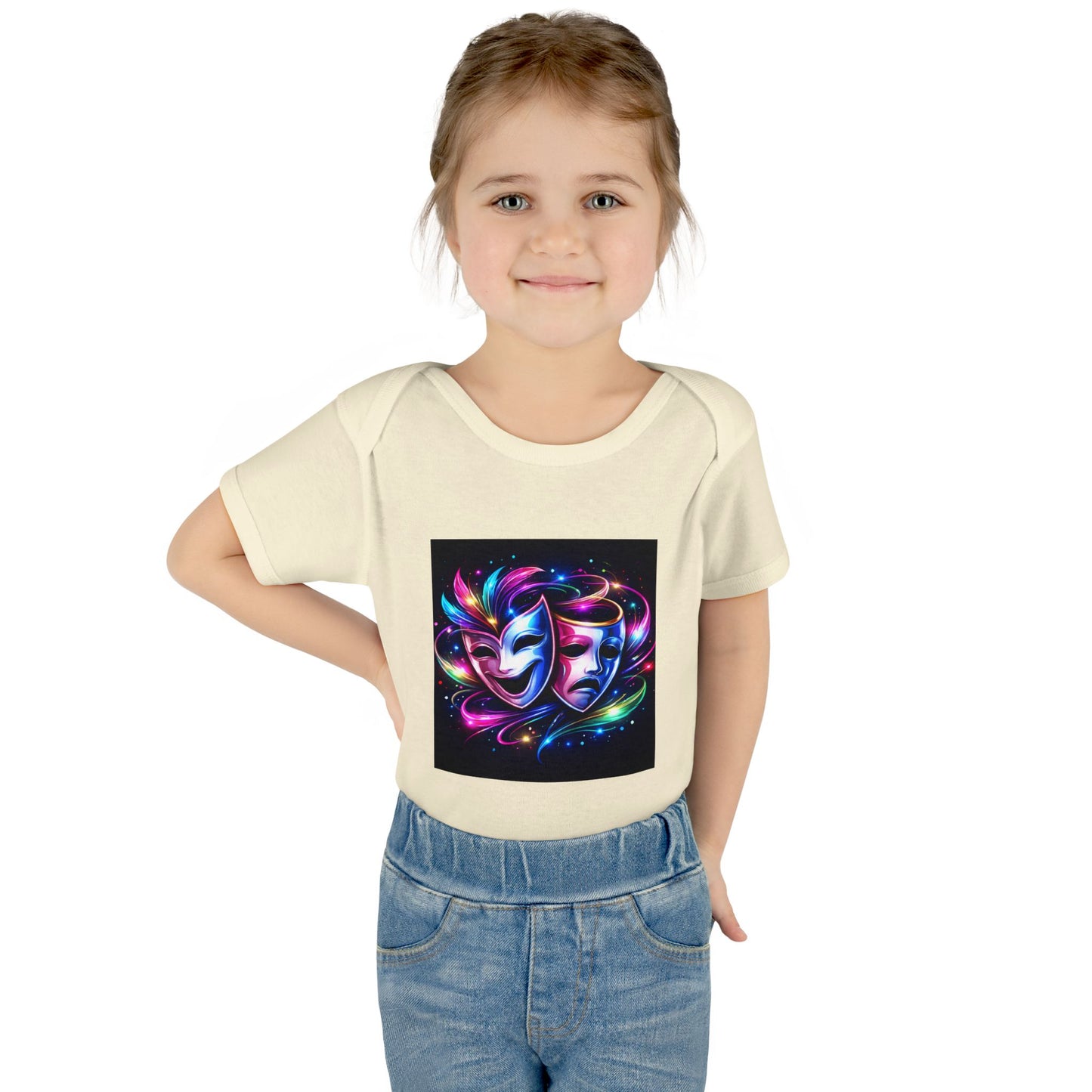 Neon Theatre Masks Infant Bodysuit — Colorful Drama Baby Onesie
