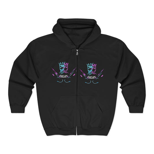 Retro Cyberpunk Zip Hoodie – Neon King Crest & PBF Logo