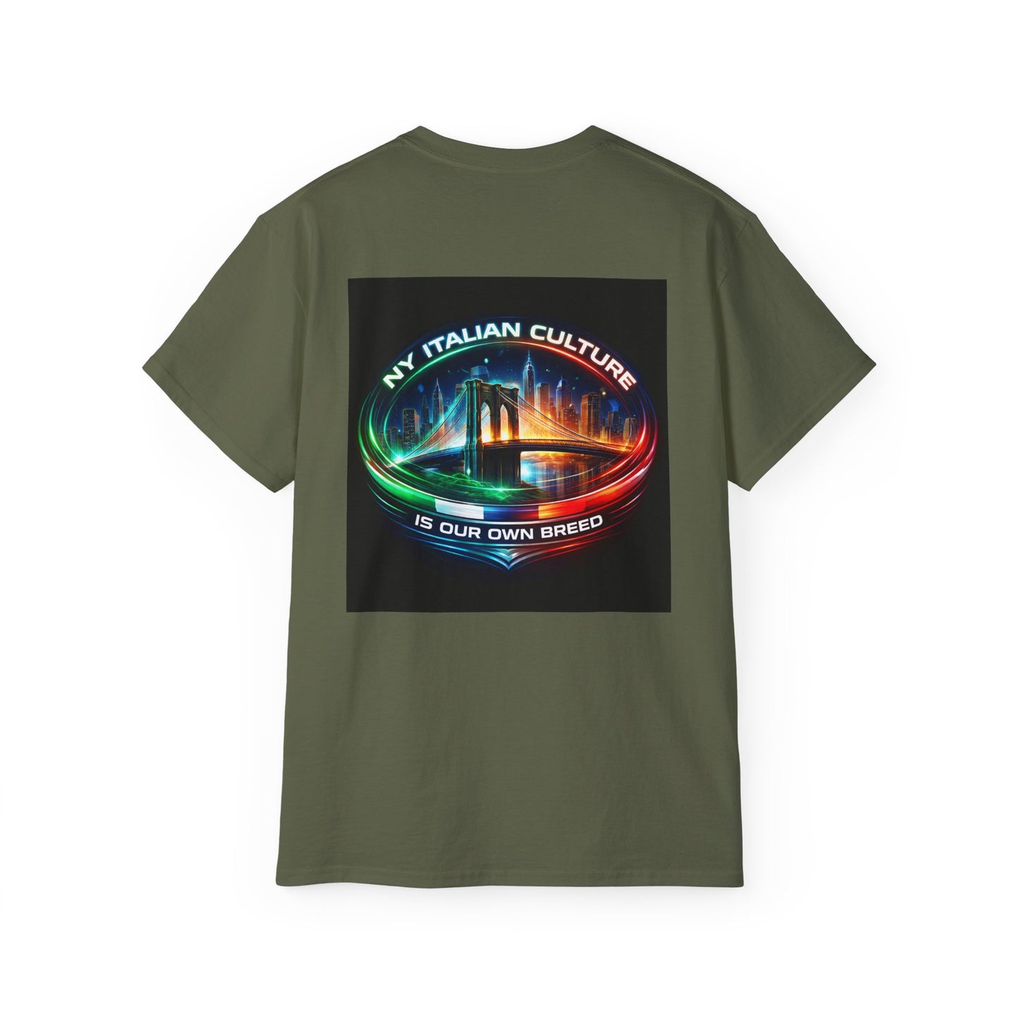 NY Italian Culture T‑Shirt — Retro Neon Brooklyn Bridge Graphic