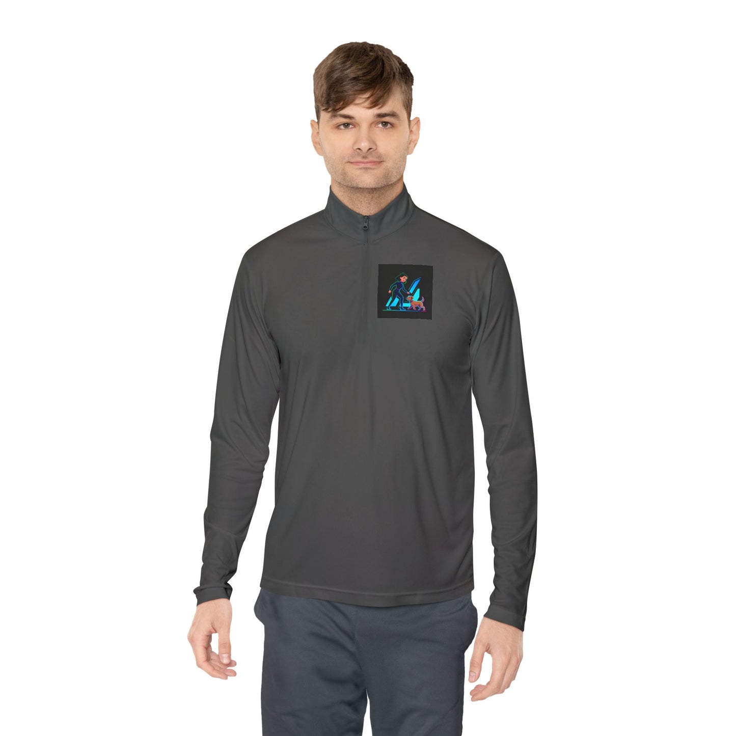 GiGi Logo Quarter-Zip Pullover — Neon Retro Dog Walker Design