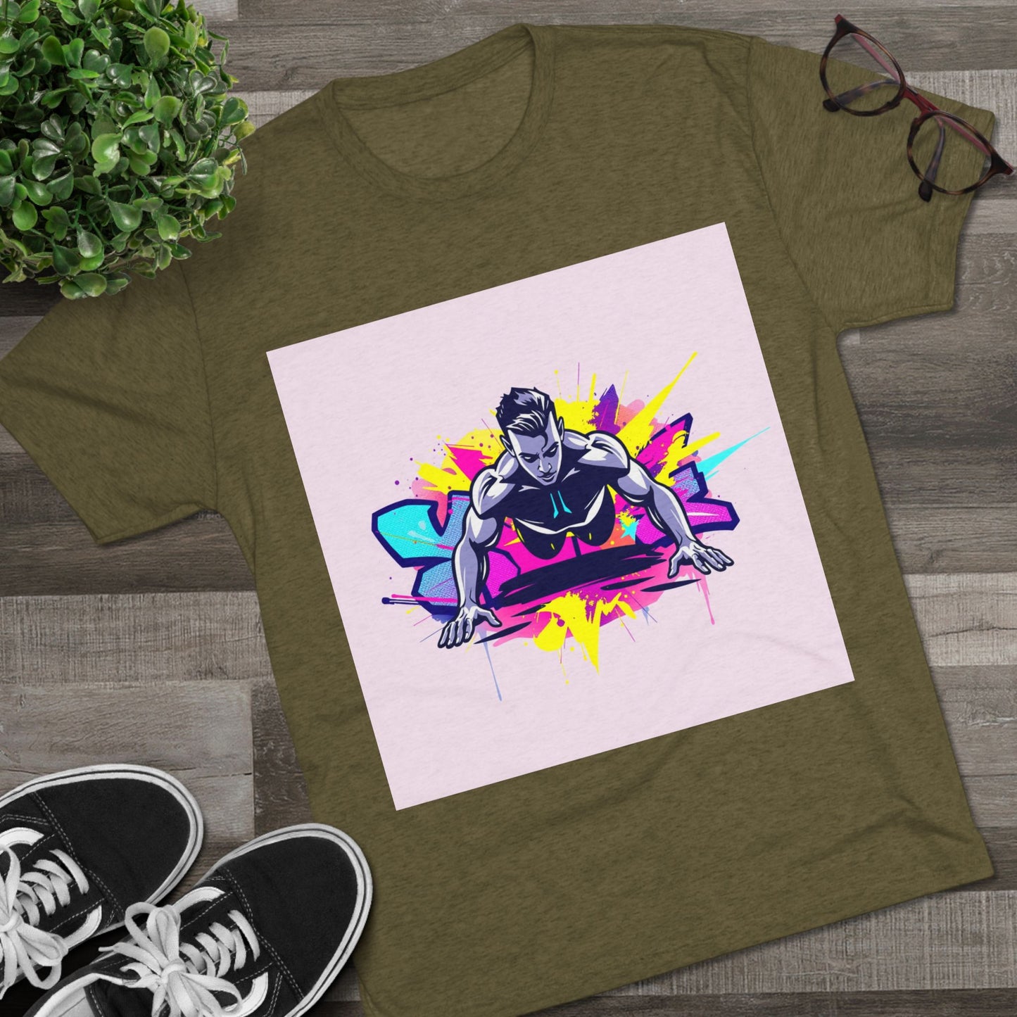 Fitness Motivation Tri-Blend Crew Tee - Vibrant Push-Up Design