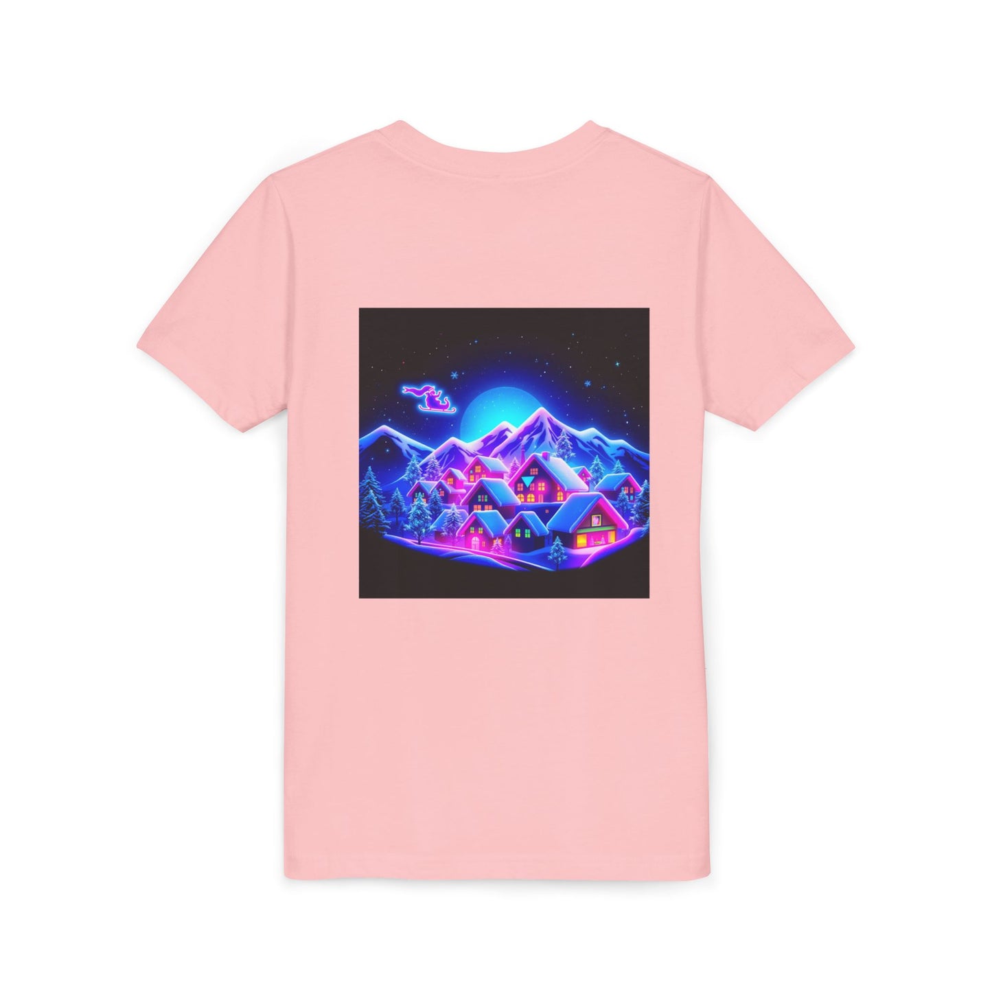 Neon Winter Village Youth Tee — Magical Snowy Night Kids T-Shirt