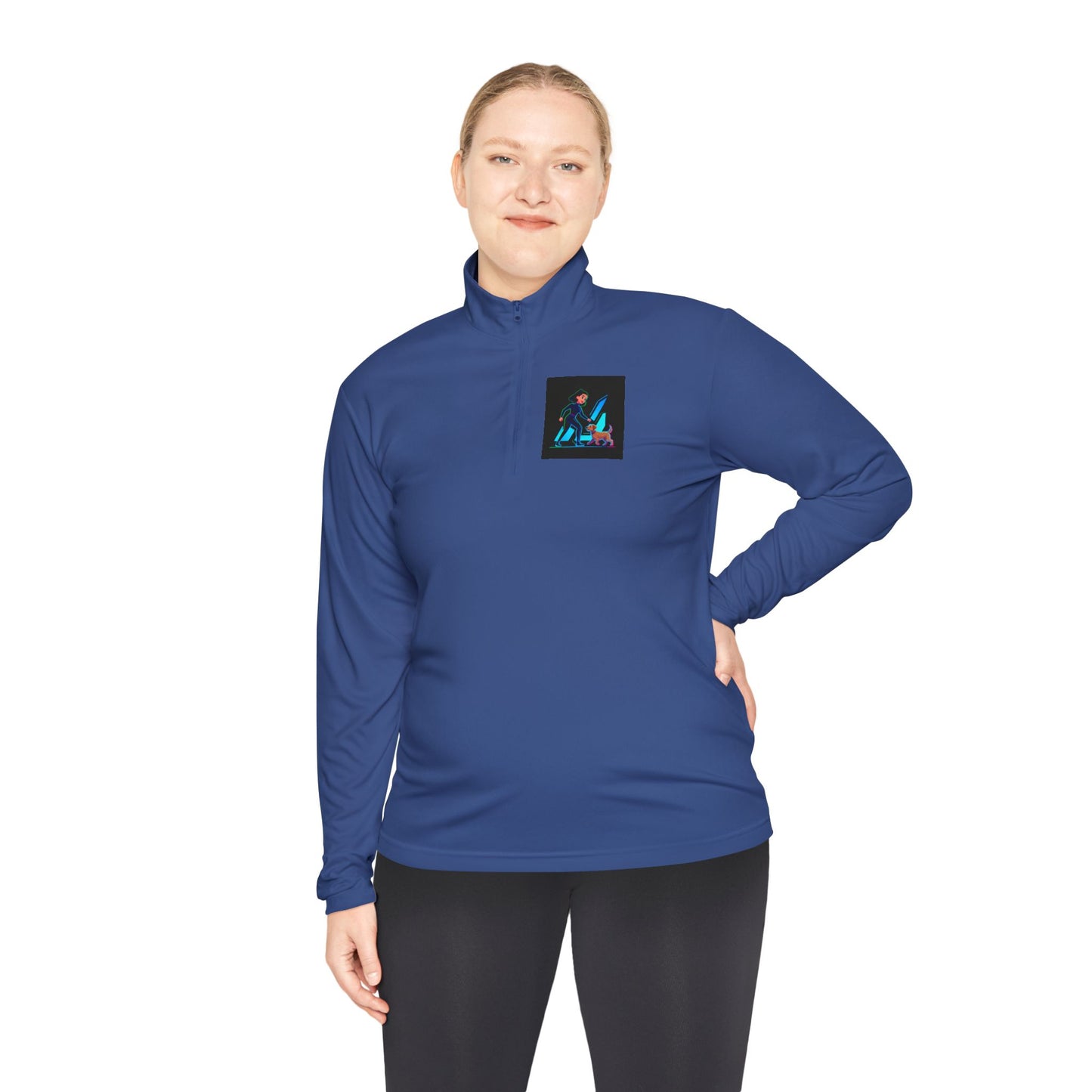 GiGi Logo Quarter-Zip Pullover — Neon Retro Dog Walker Design