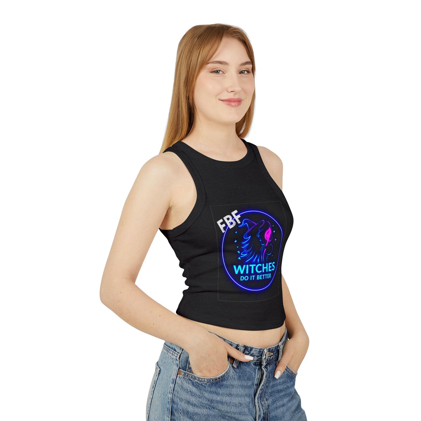 Witchy Racer Tank, Women's Crop Top, Festival Apparel, Halloween Wear, Magical Gifts, Casual Summer Style