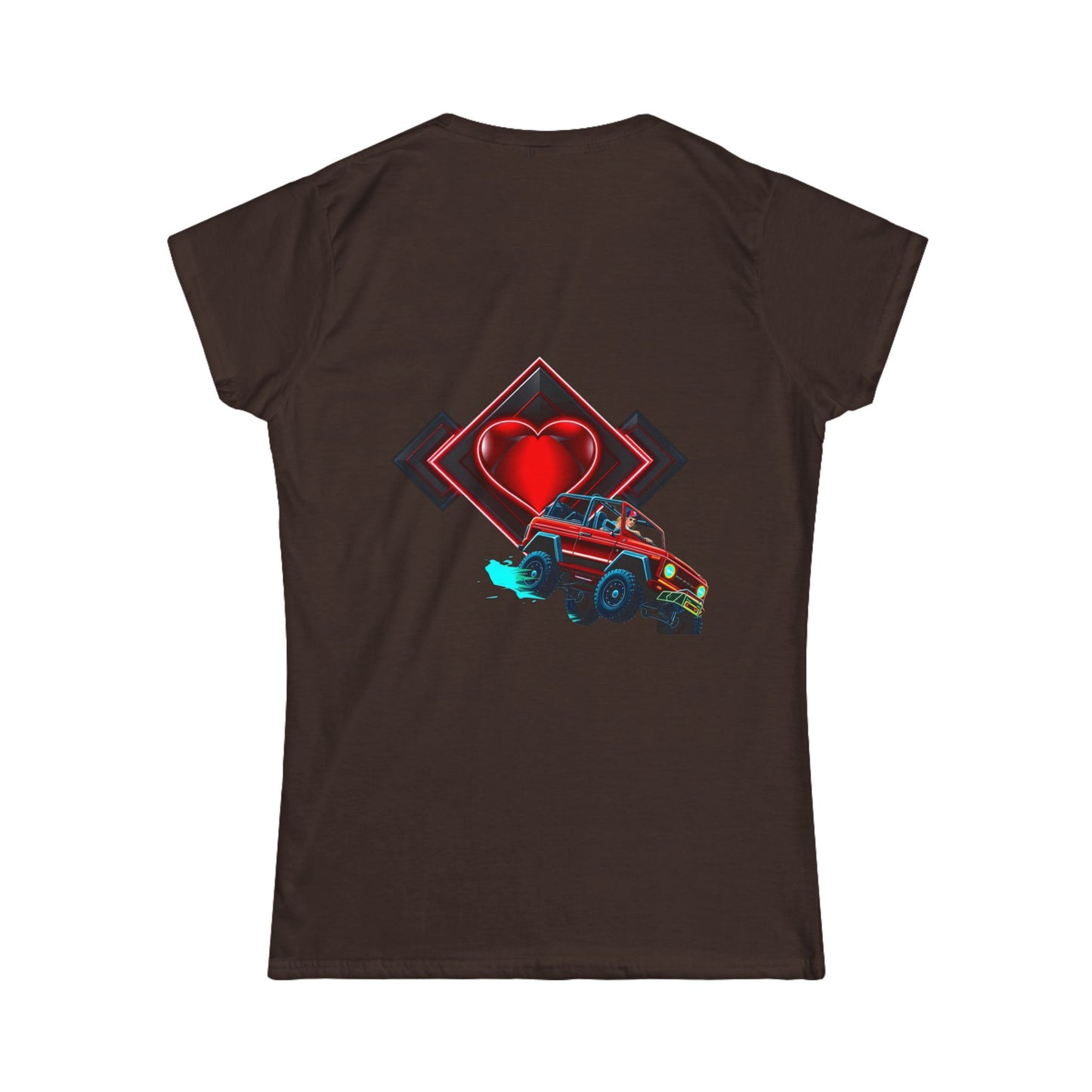 Retro Rally Women's Tee — Neon Muscle Car Graphic (Heart Back Print)