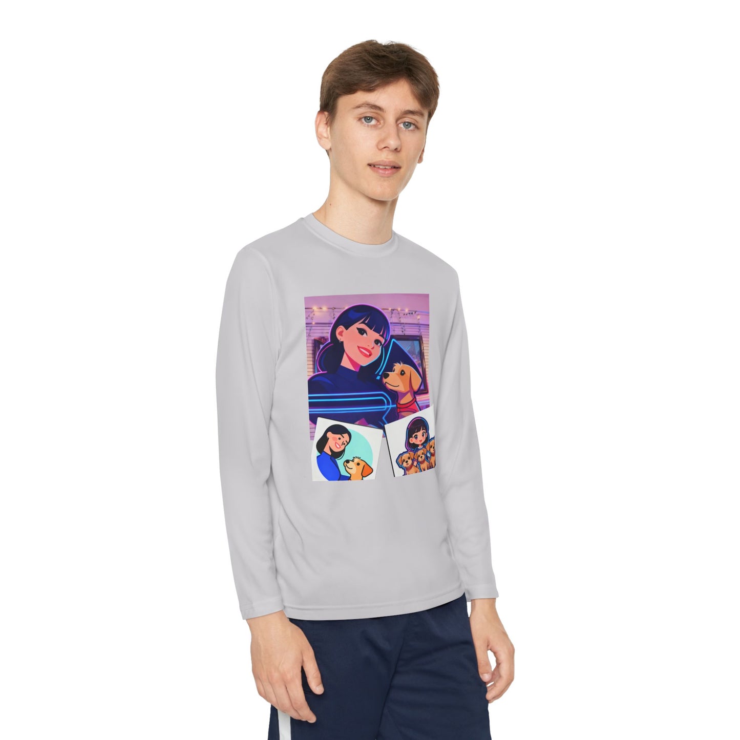 Youth Long Sleeve Tee — Girl Hugging Dog Graphic