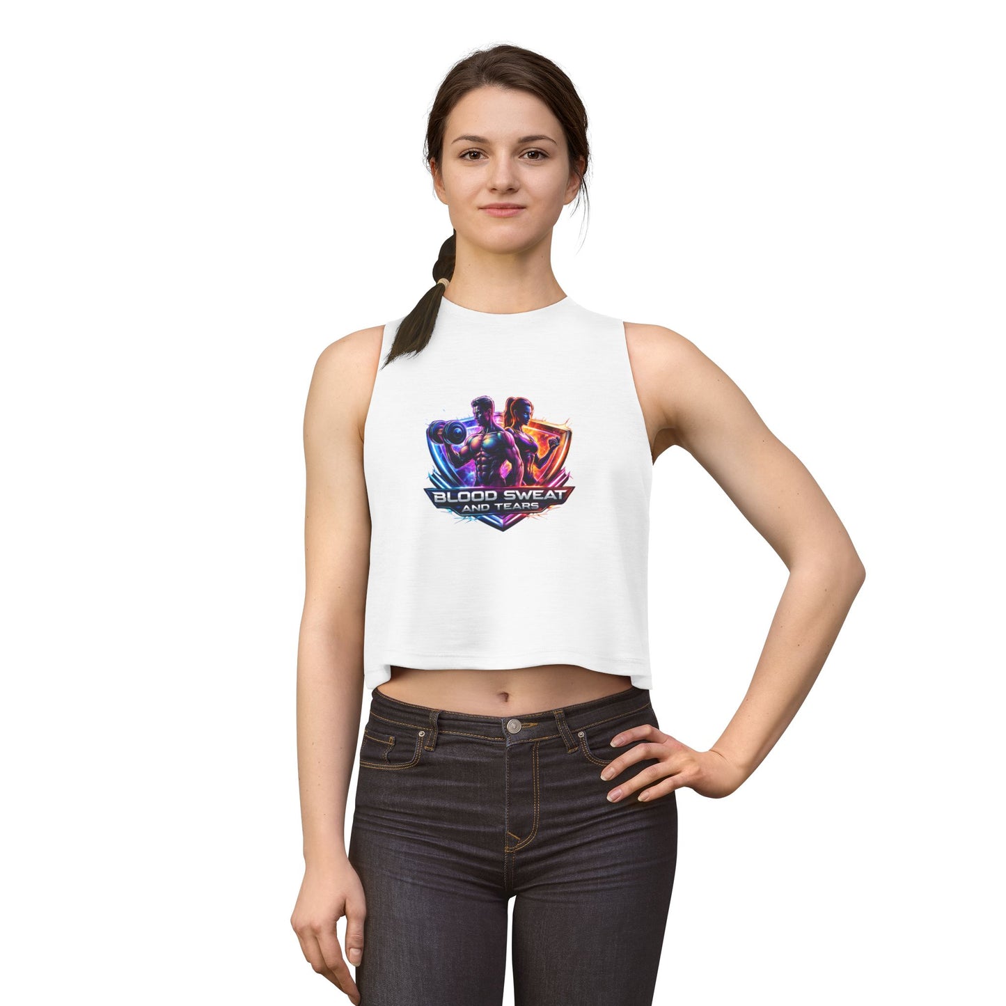 Crop Top — "Blood Sweat and Tears" Fitness Graphic Tank for Women