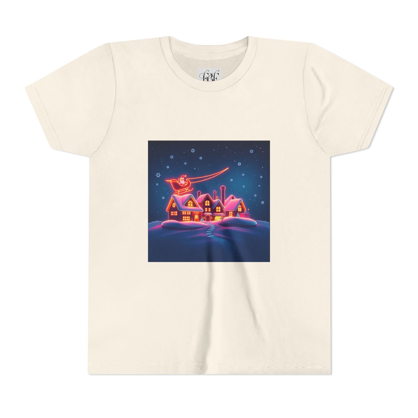 Neon Winter Village Youth Tee — Magical Snowy Night Kids T-Shirt