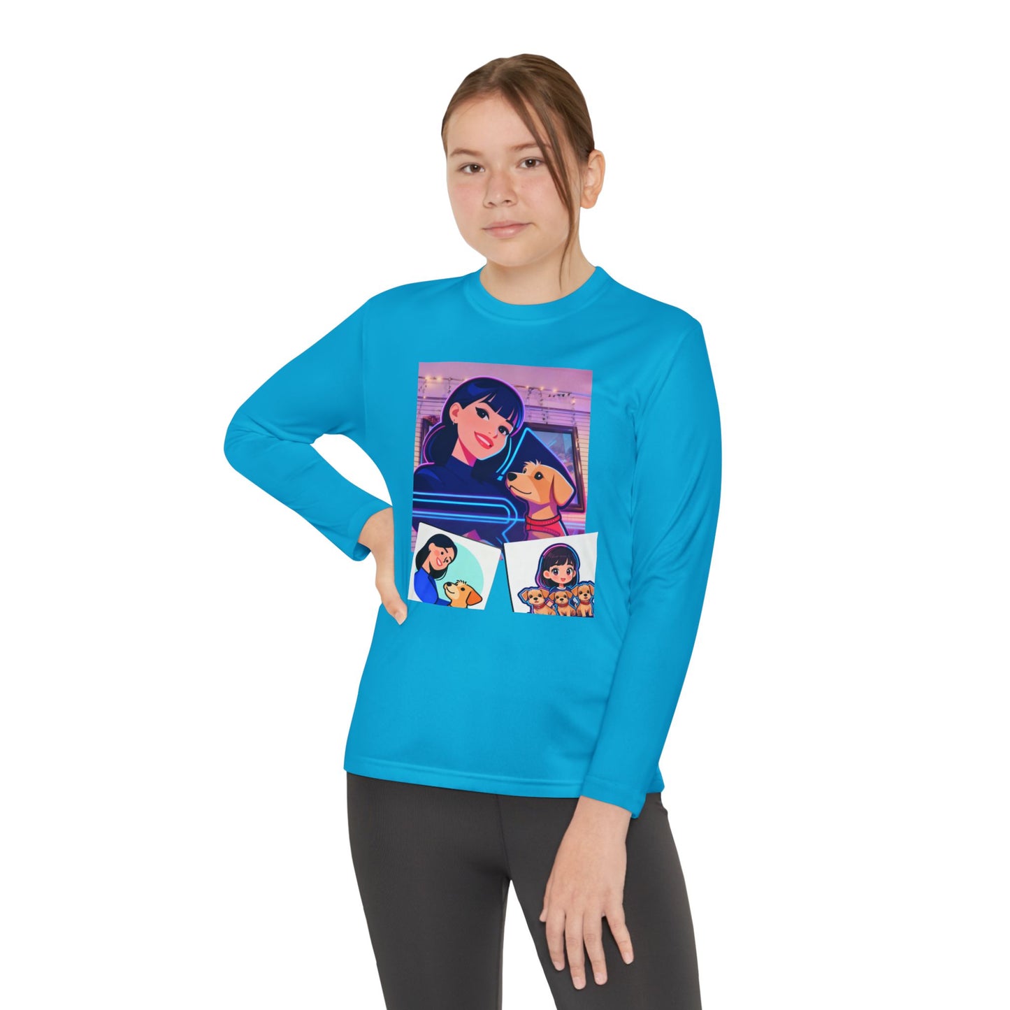 Youth Long Sleeve Tee — Girl Hugging Dog Graphic