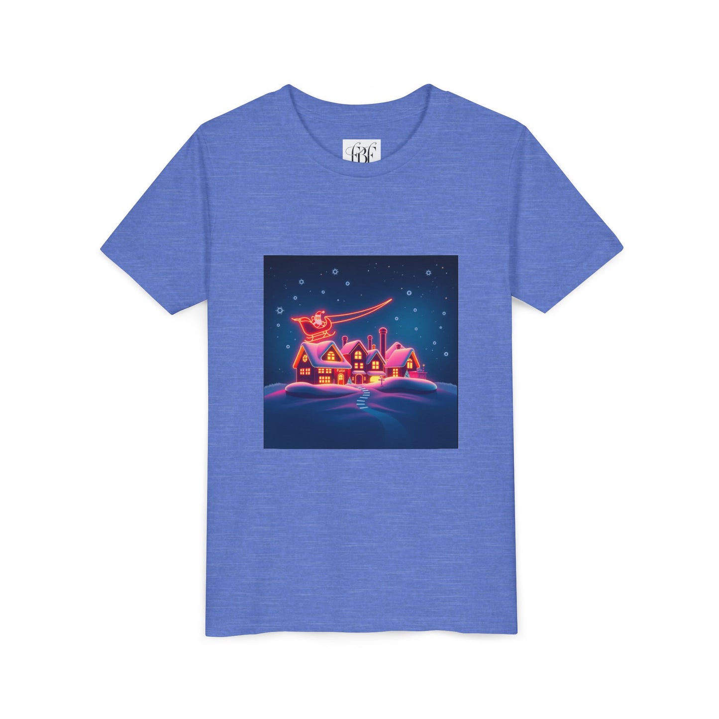 Neon Winter Village Youth Tee — Magical Snowy Night Kids T-Shirt